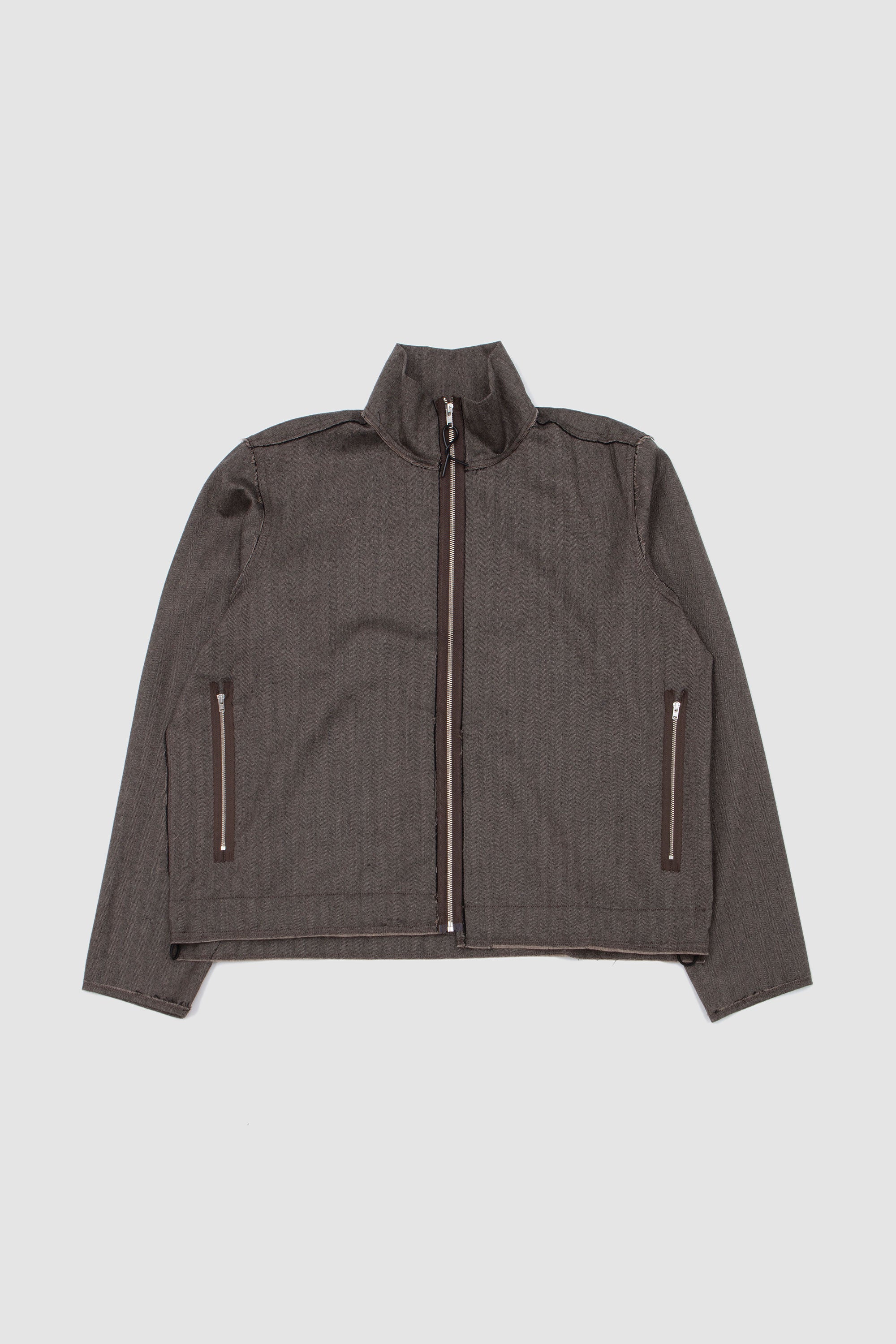 Track Jacket Wool Herringbone Brown