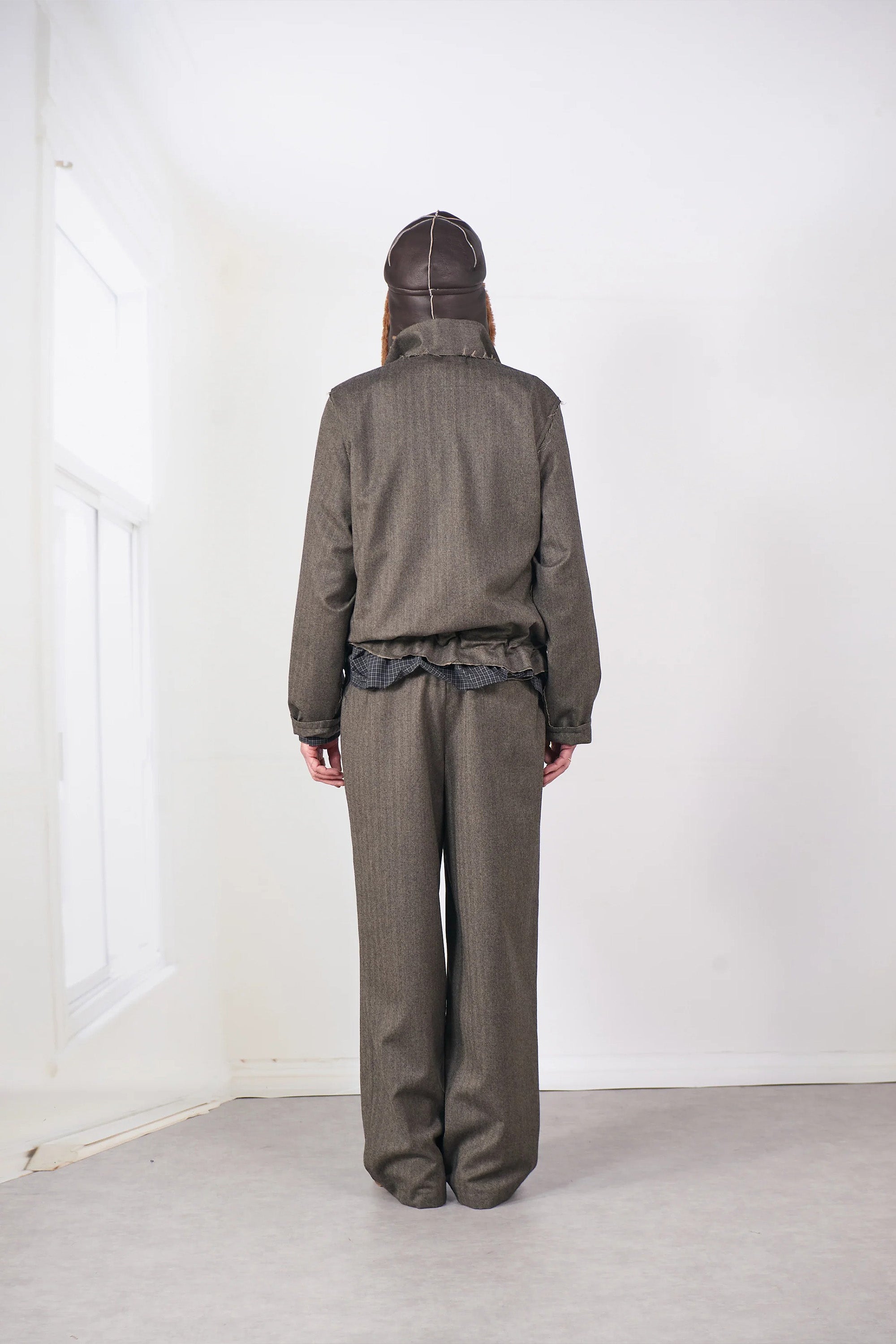 Track Jacket Wool Herringbone Brown