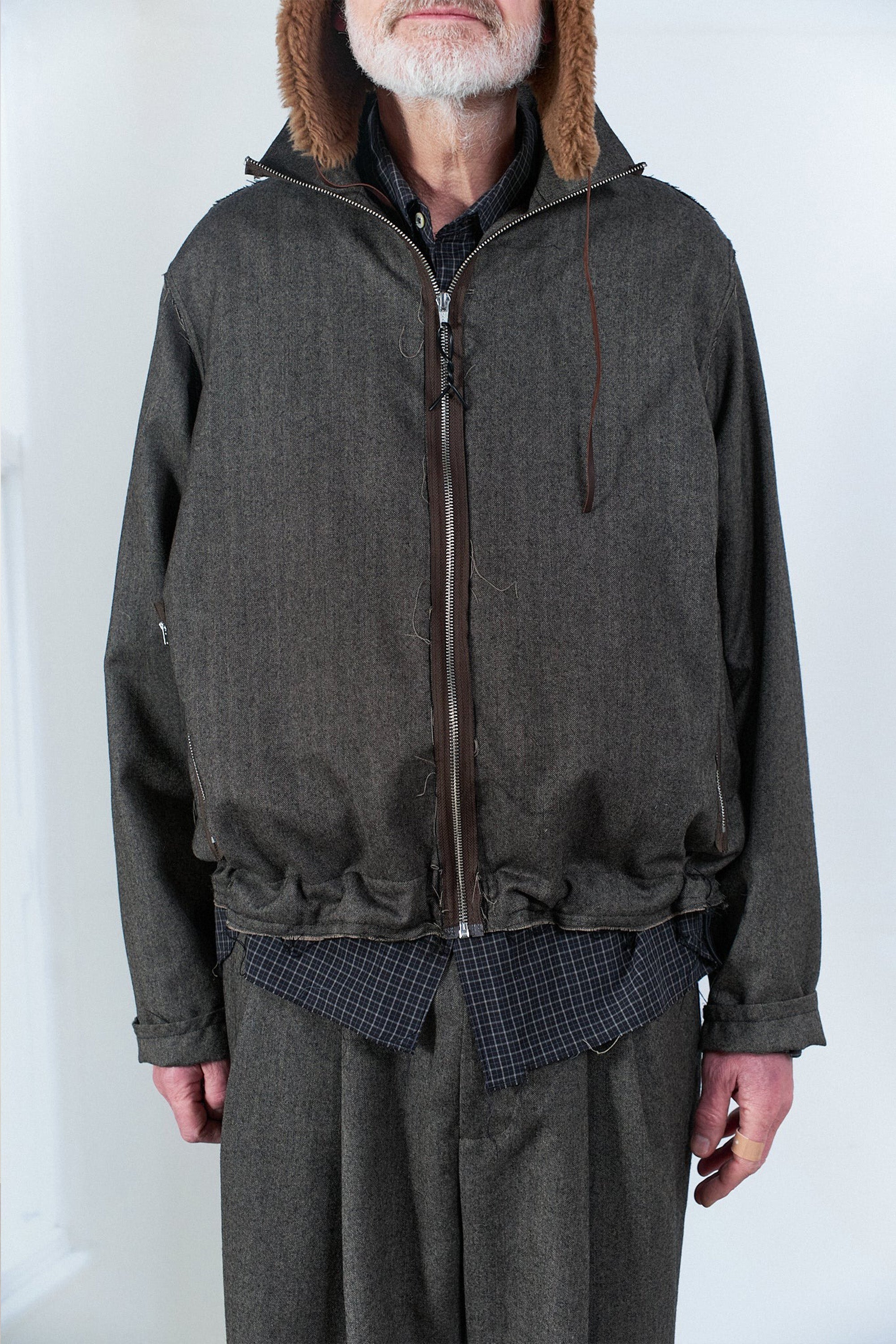 Track Jacket Wool Herringbone Brown_4