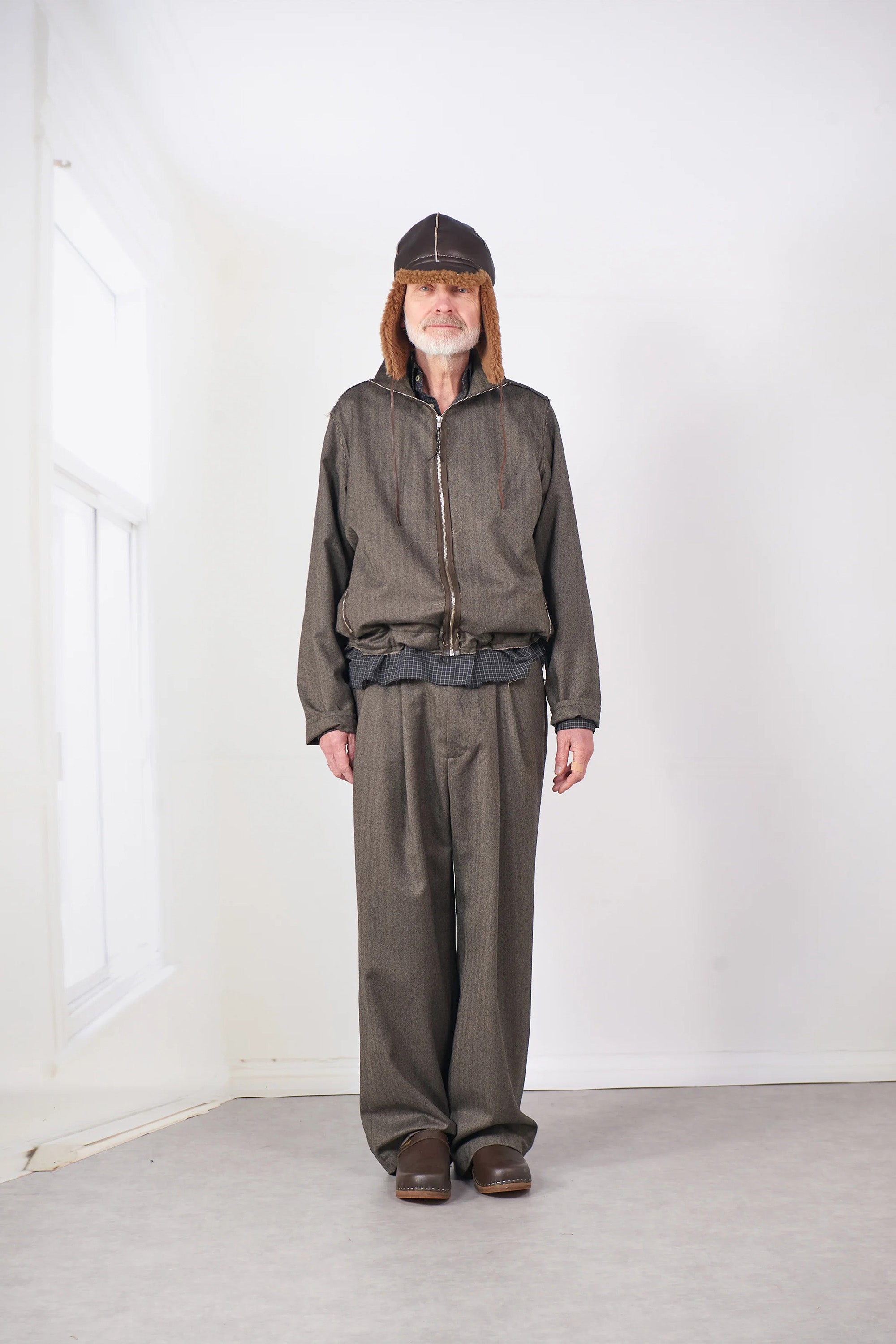 Track Jacket Wool Herringbone Brown_1