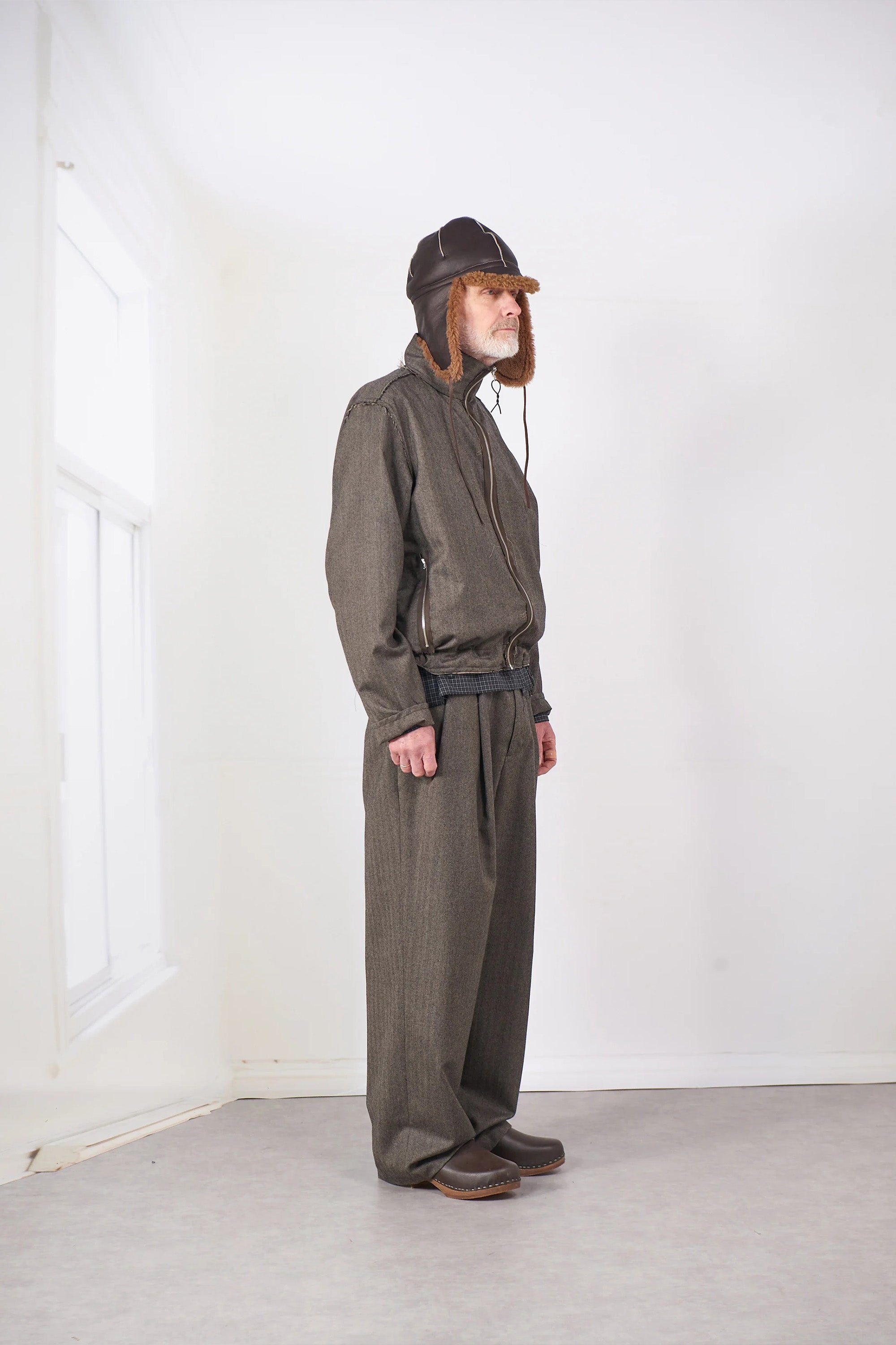 Track Jacket Wool Herringbone Brown