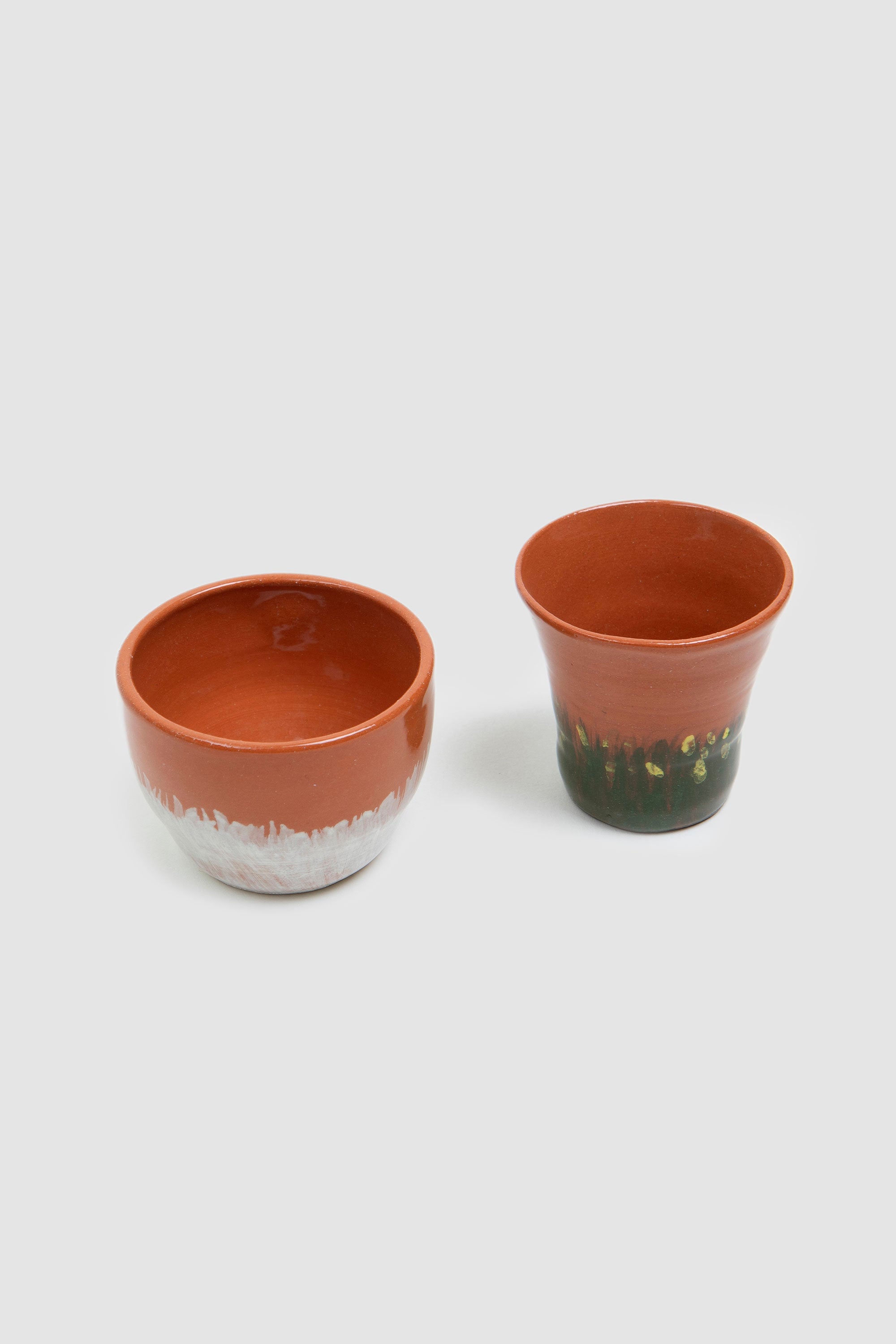 Anaphi Ceramic Set of 2 Small Cups Ocher/Beige/Green