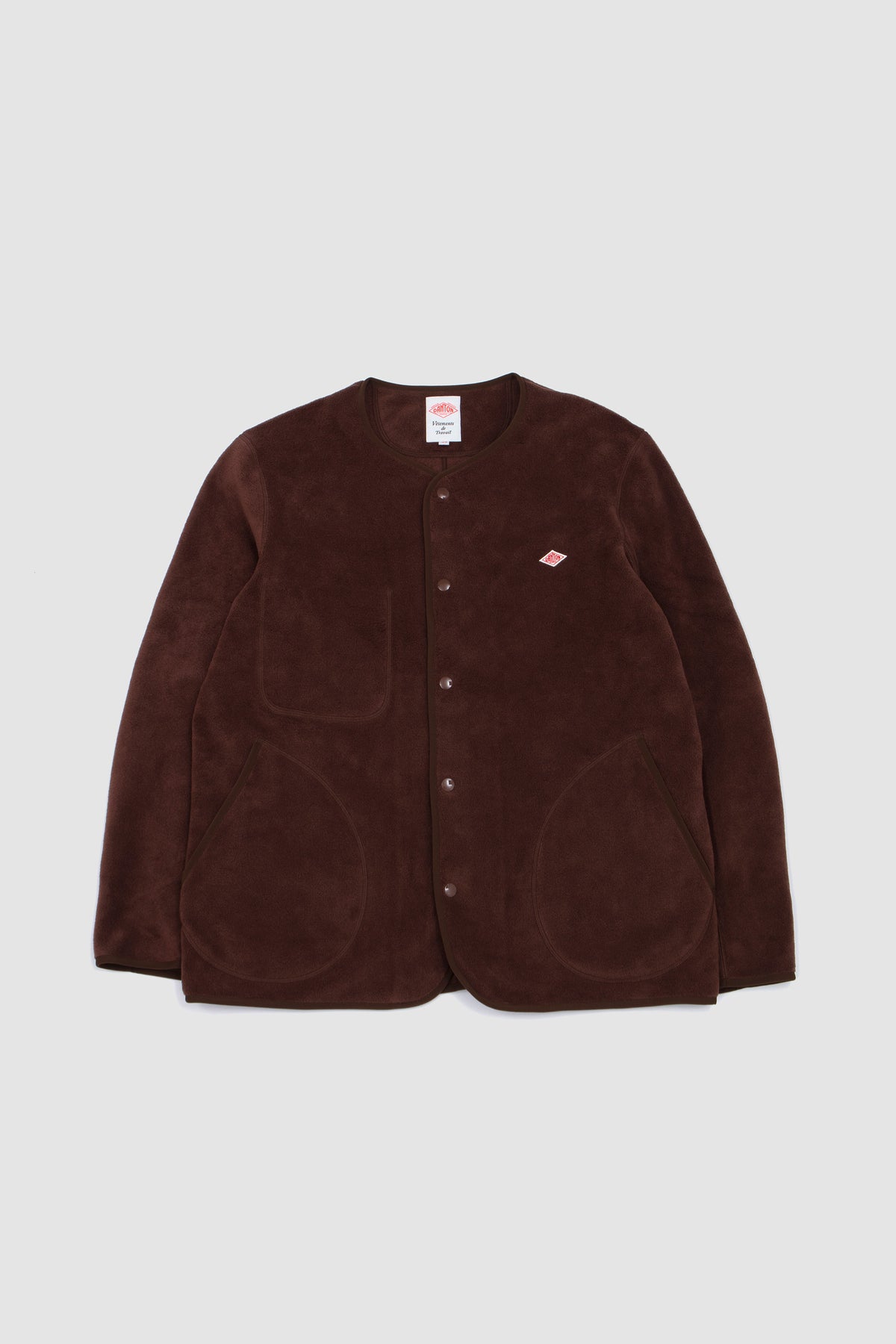 Fleece Collarless Jacket Chocolate_1