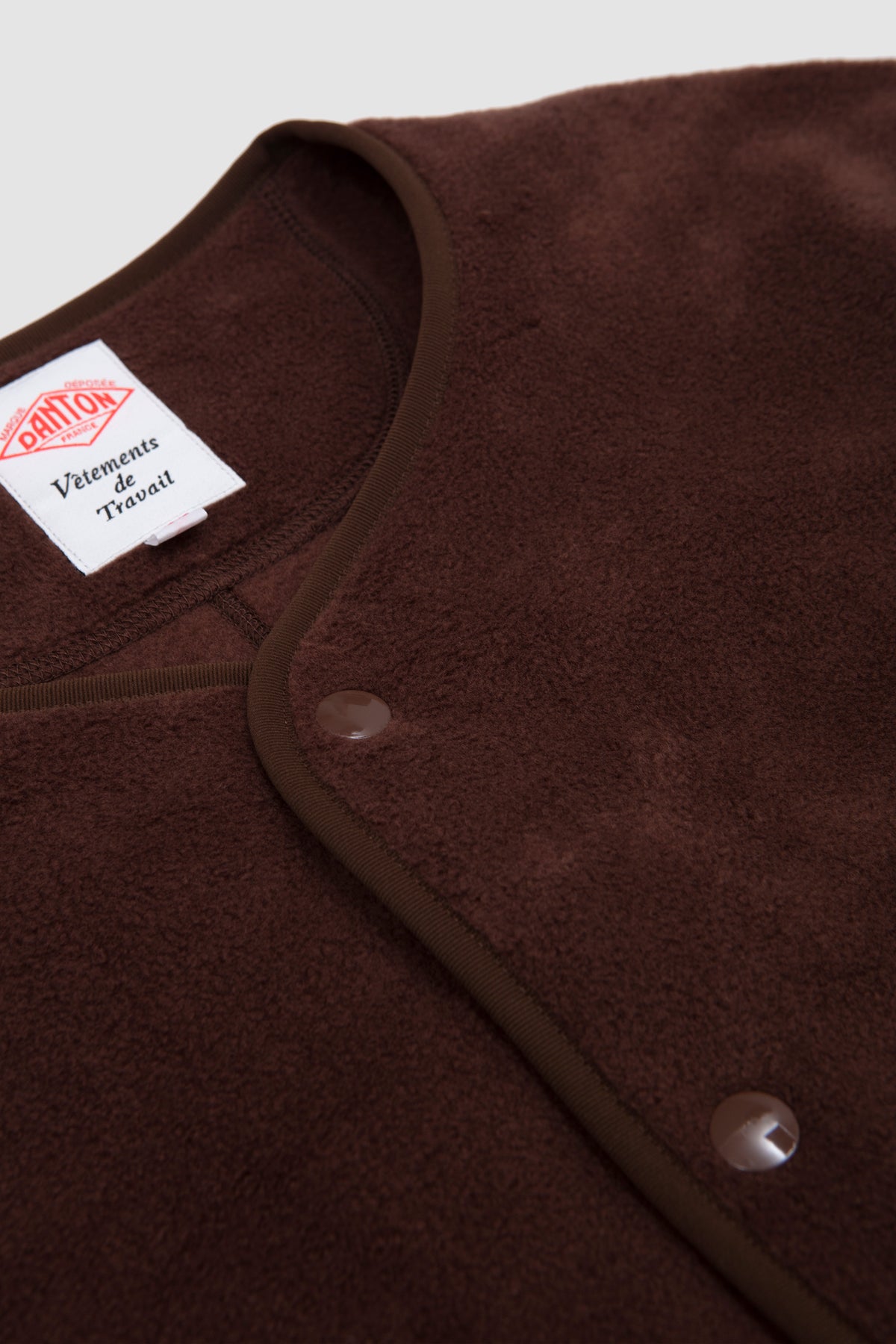 Fleece Collarless Jacket Chocolate