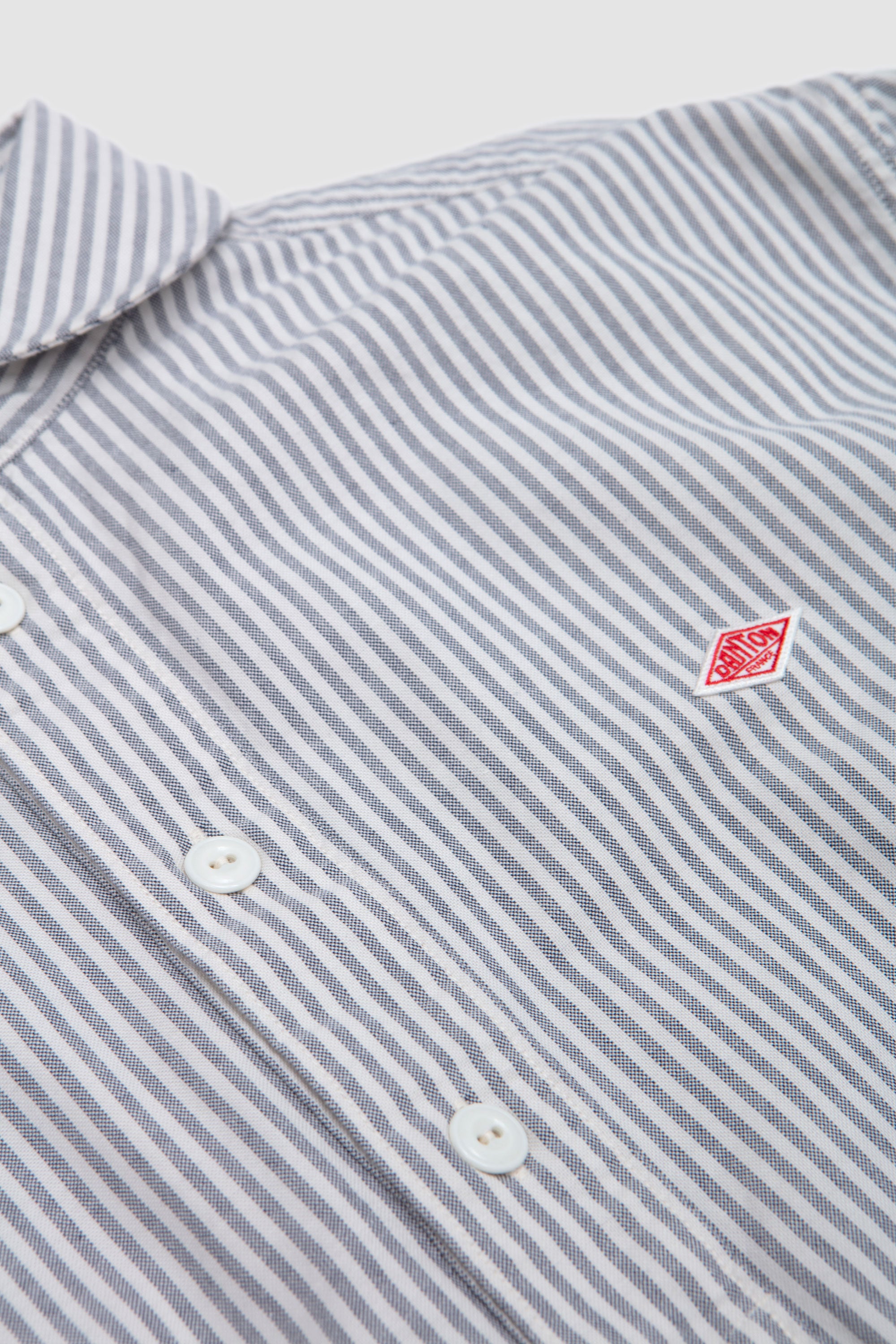 Round Collar Pullover Shirt Navy Ecru Stripe_2