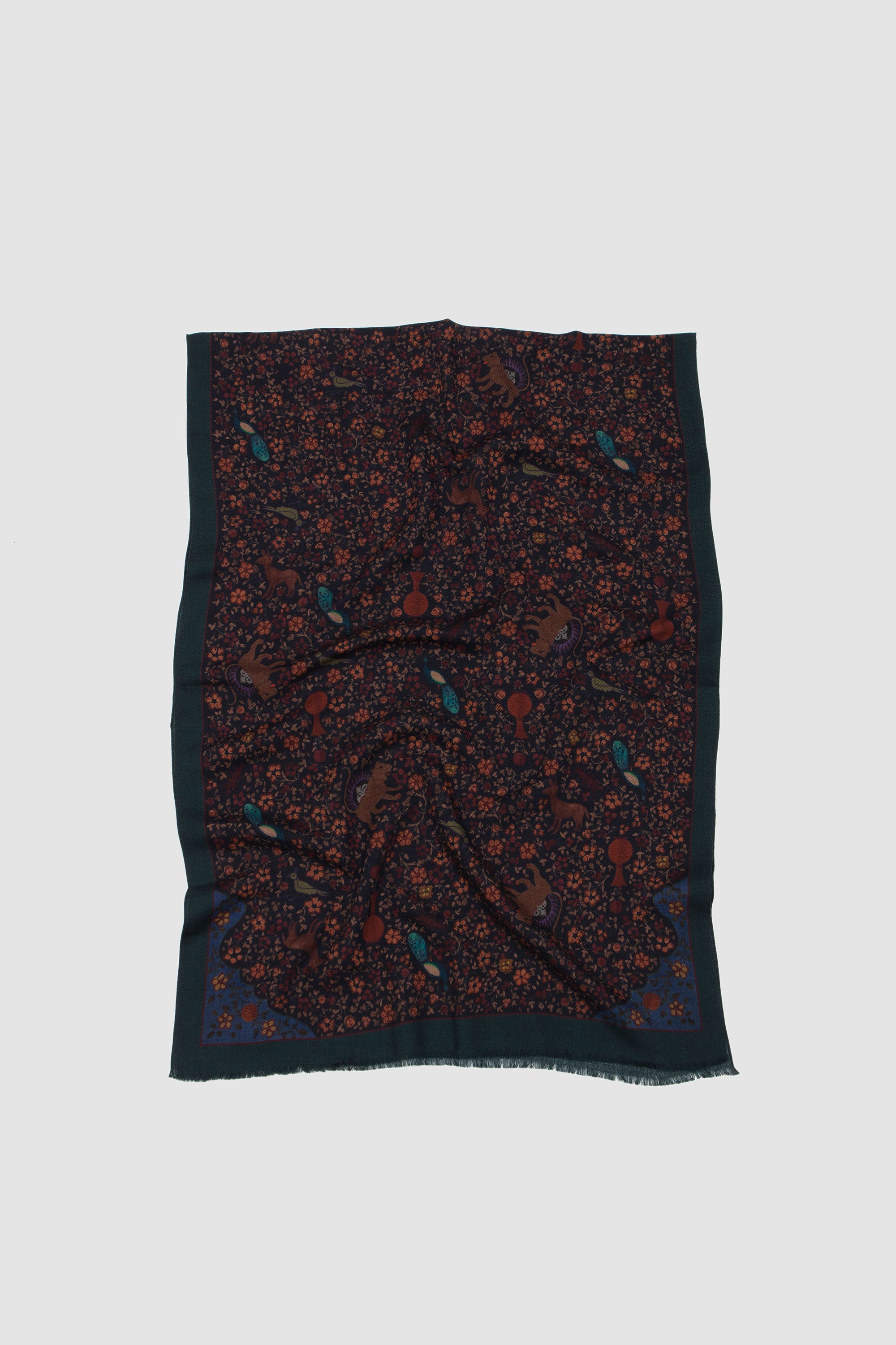 Fringed Scarf Ispahan Folk Pattern Green