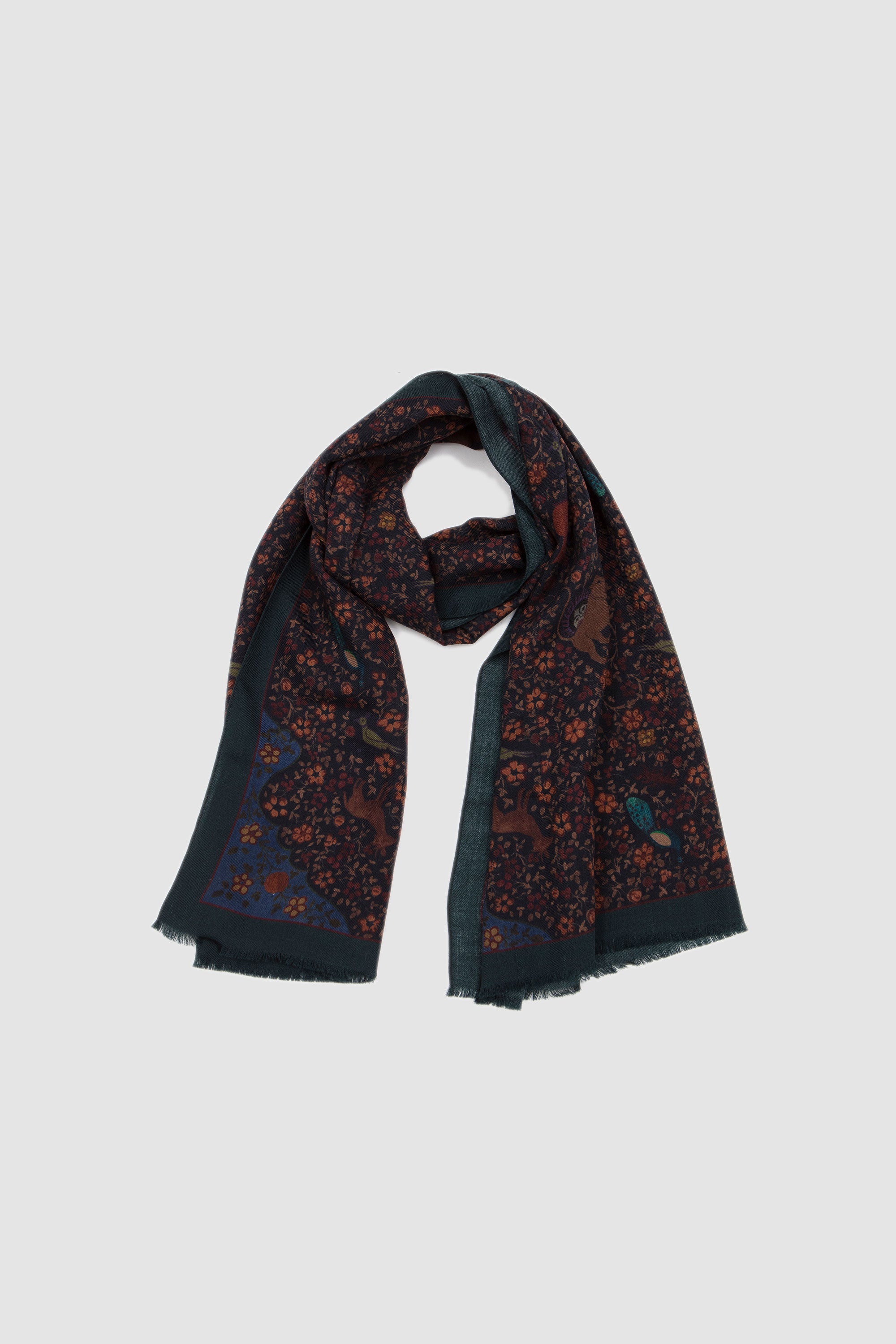 Fringed Scarf Ispahan Folk Pattern Green_2