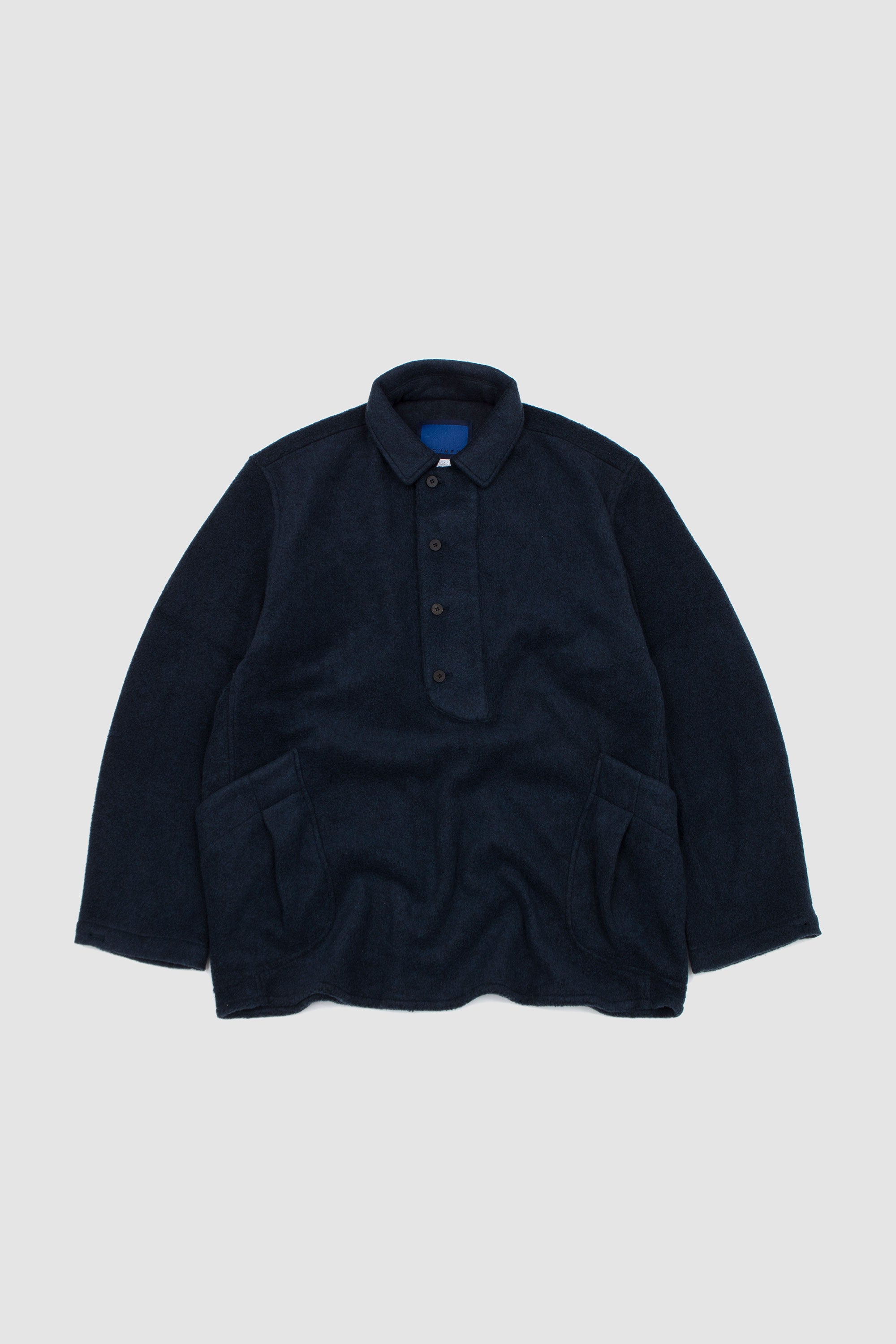 Button Flacked Mixed Fleece Smock Shirt Navy