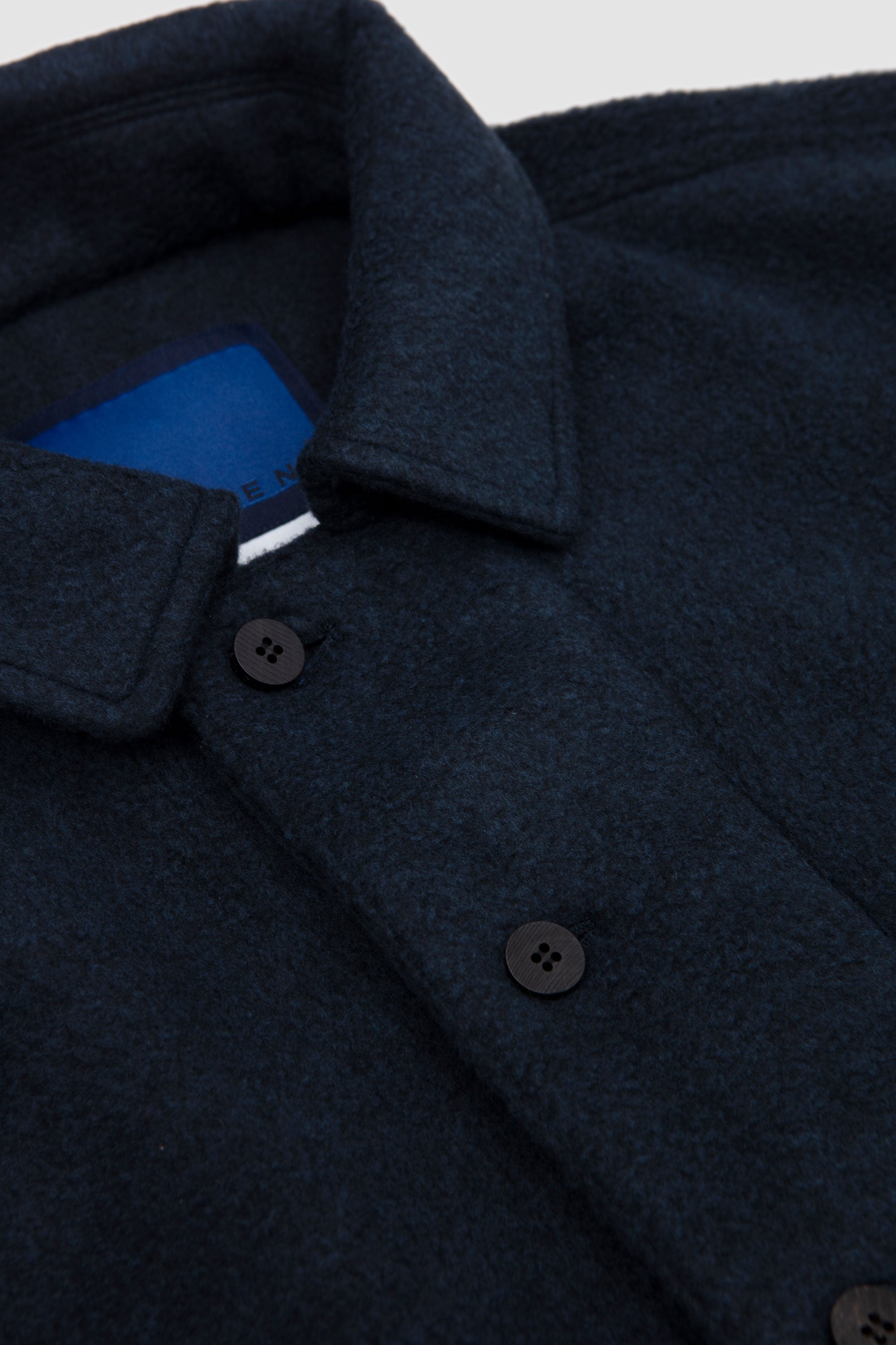 Button Flacked Mixed Fleece Smock Shirt Navy