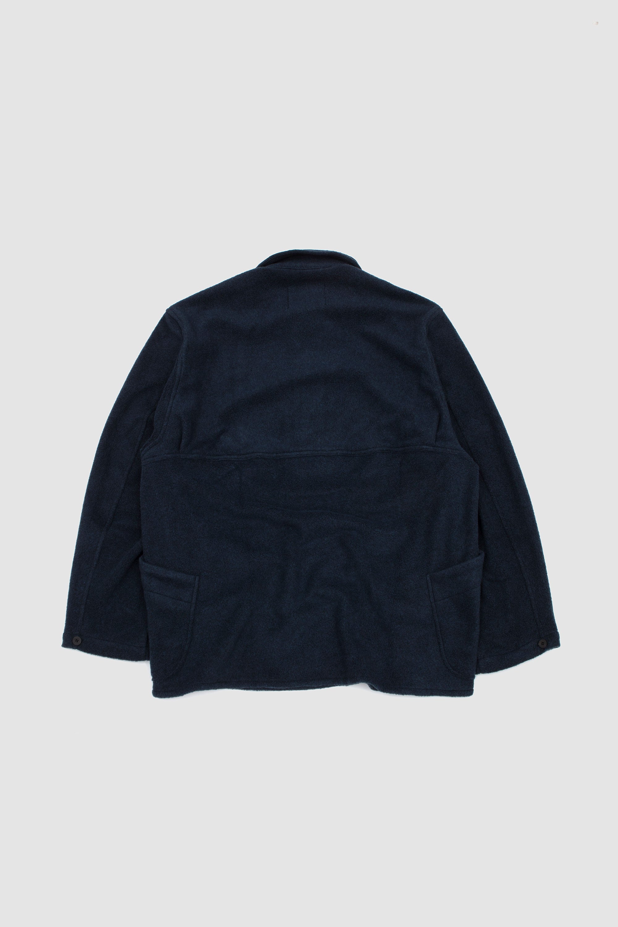 Button Flacked Mixed Fleece Smock Shirt Navy_4