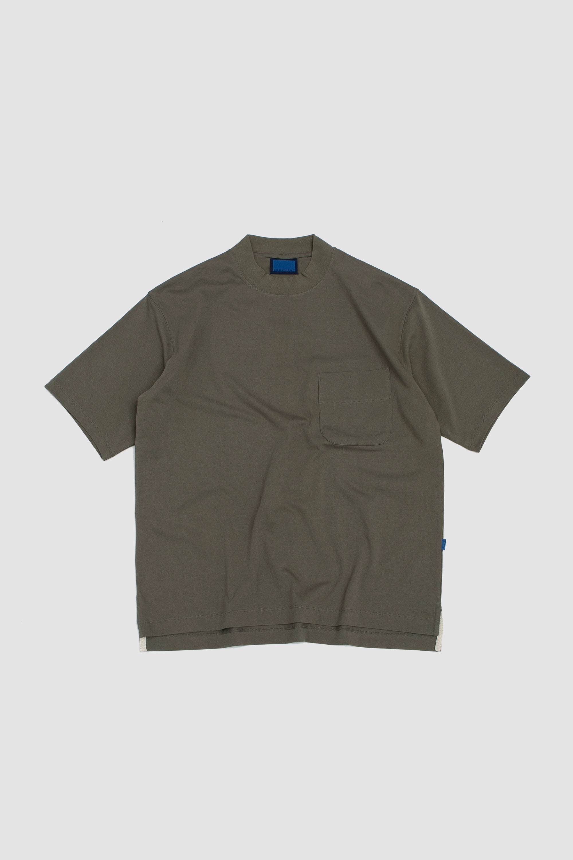 Cotton Mock Neck Pocket T-Shirt Khaki_1