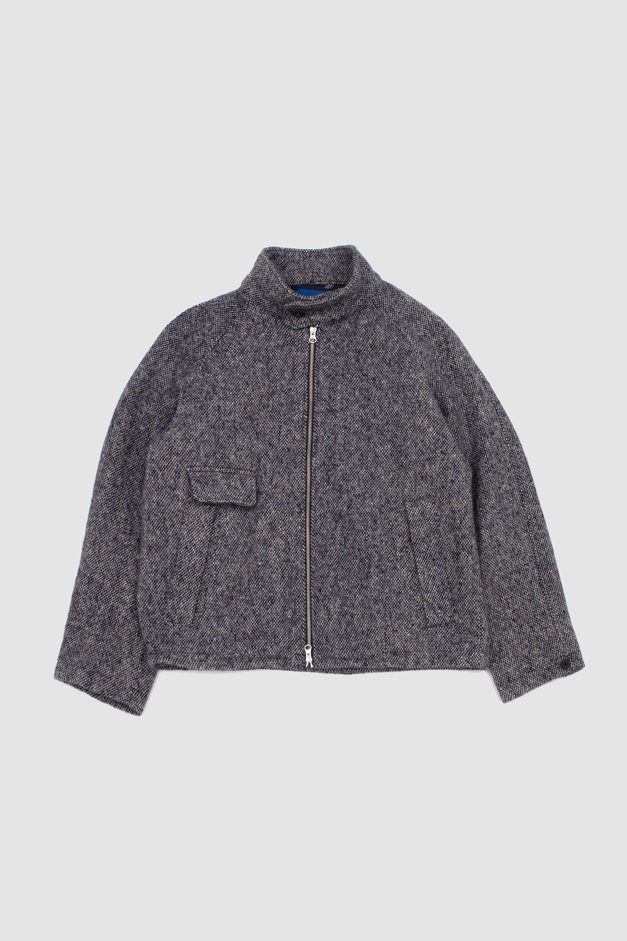 Donegal Tweed Zip Up Jacket Blue_1