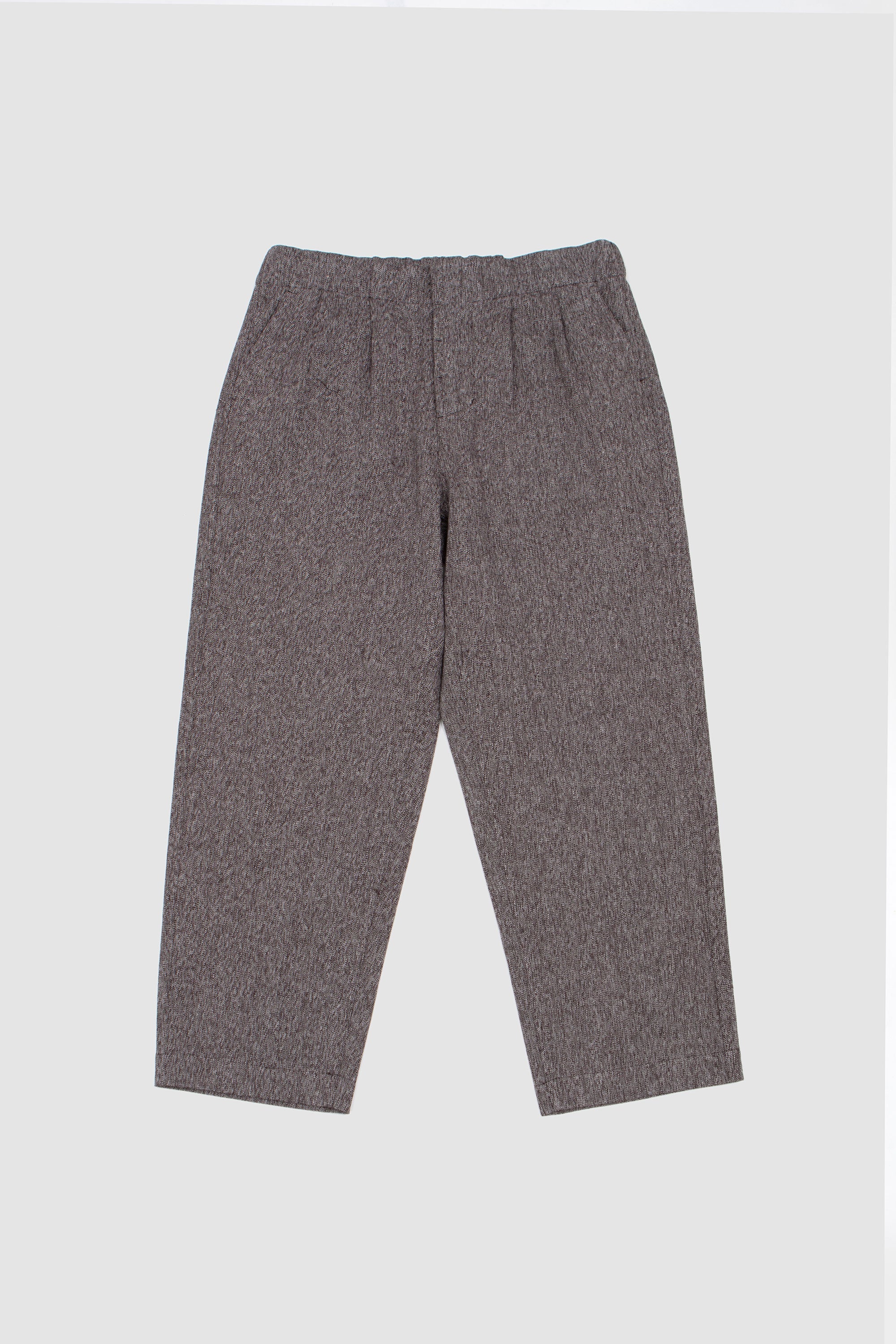 Wool Cotton Denim Wide Tucked Trousers Brown