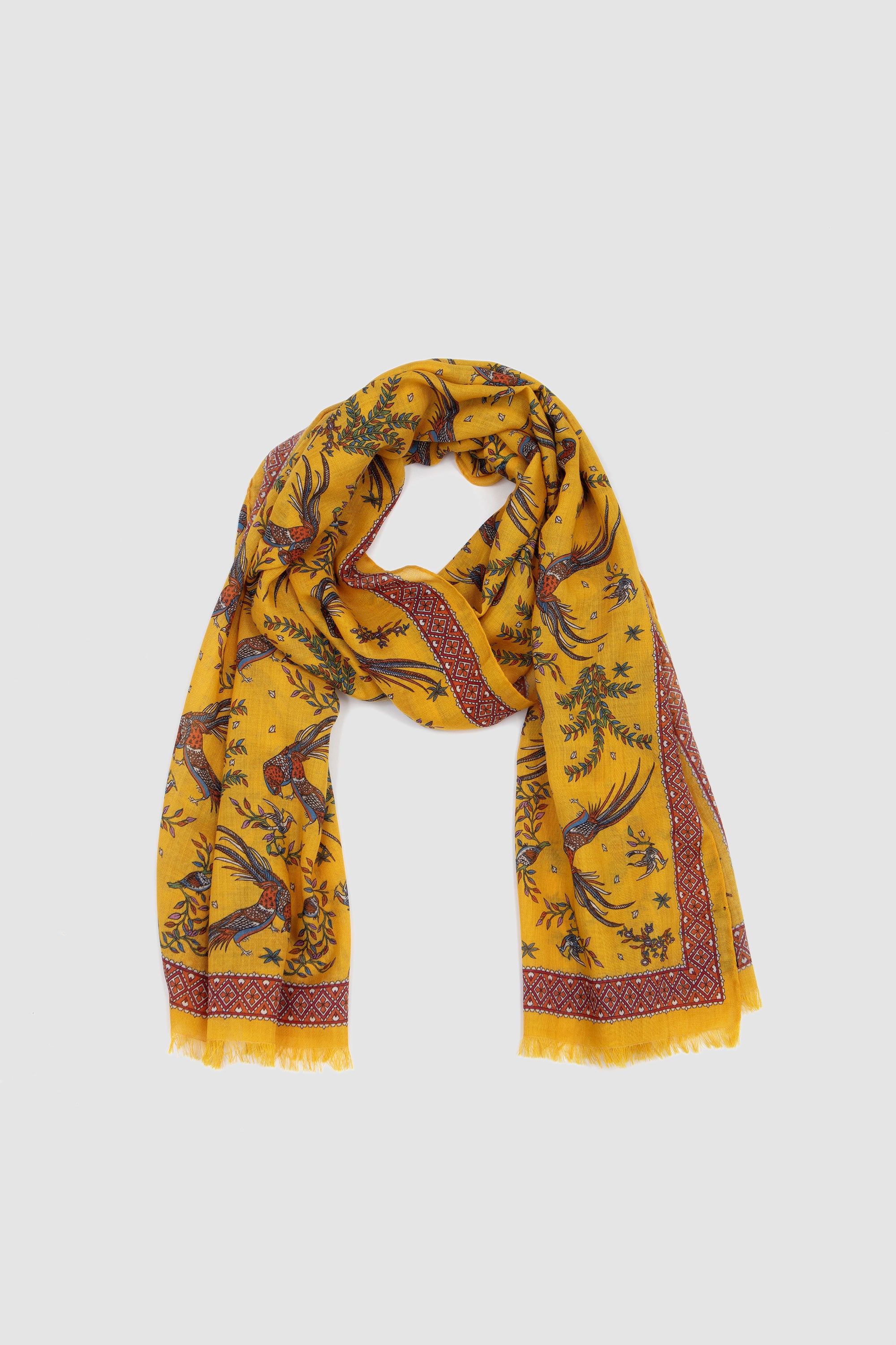 Bird Of Paradise Print Scarf Yellow