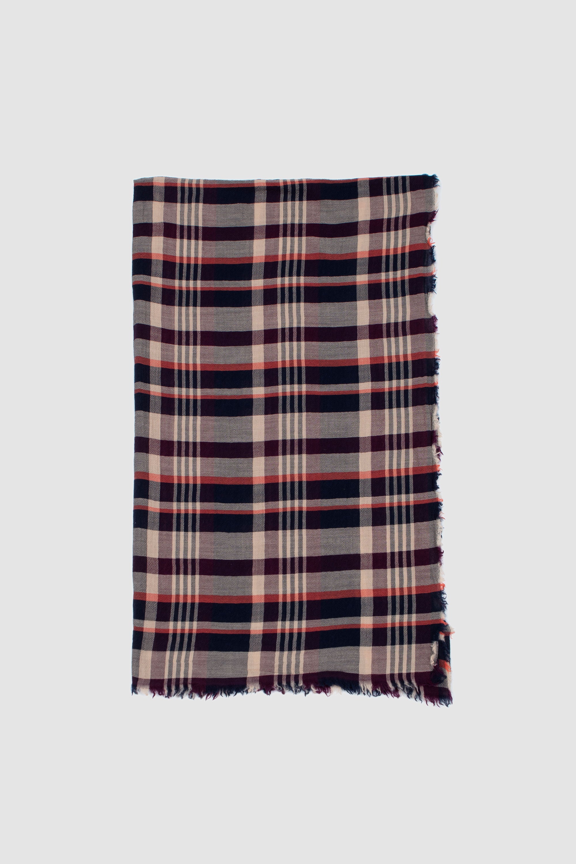 Check Worsted Scarf Navy/ Wine_2