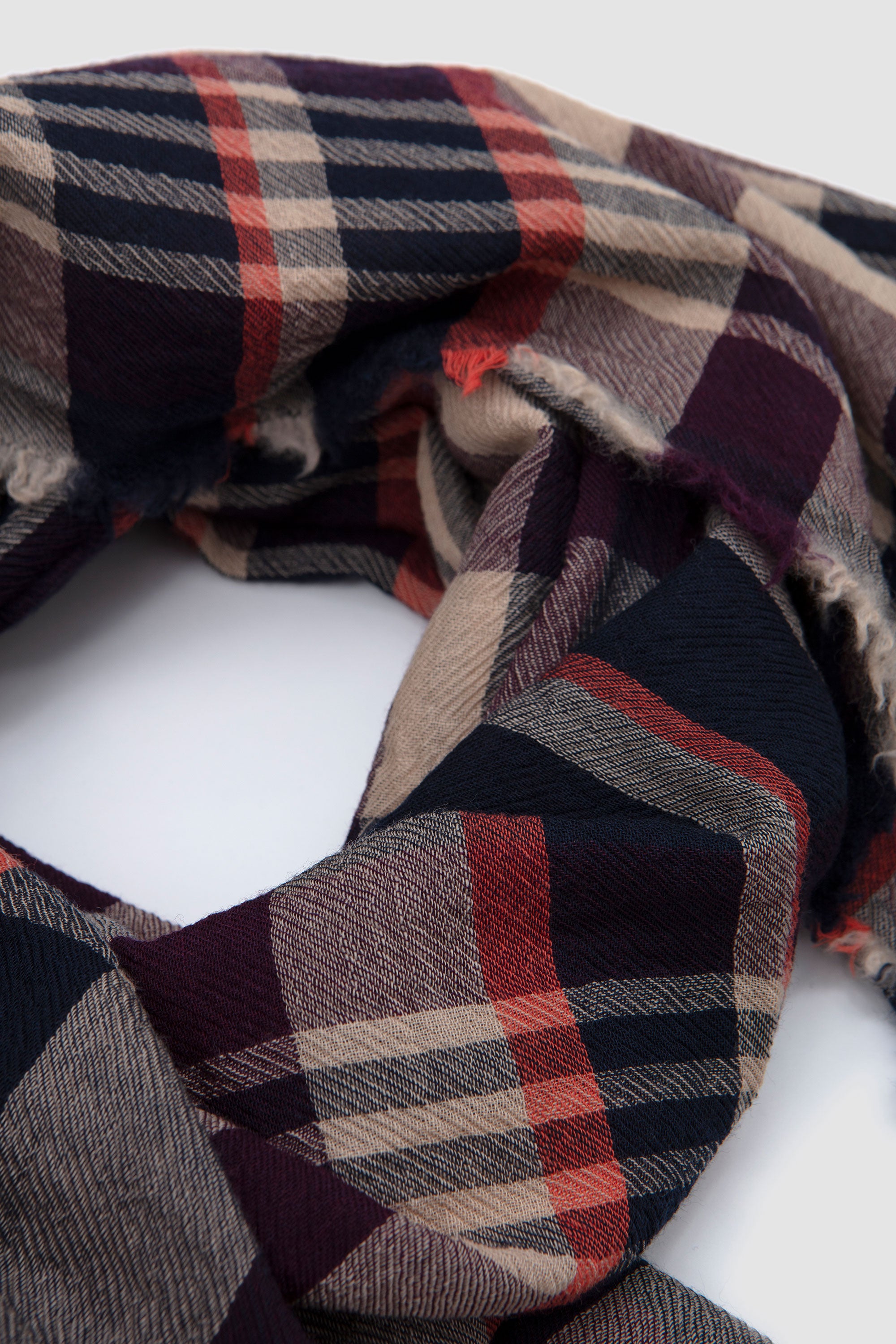 Check Worsted Scarf Navy/ Wine_3