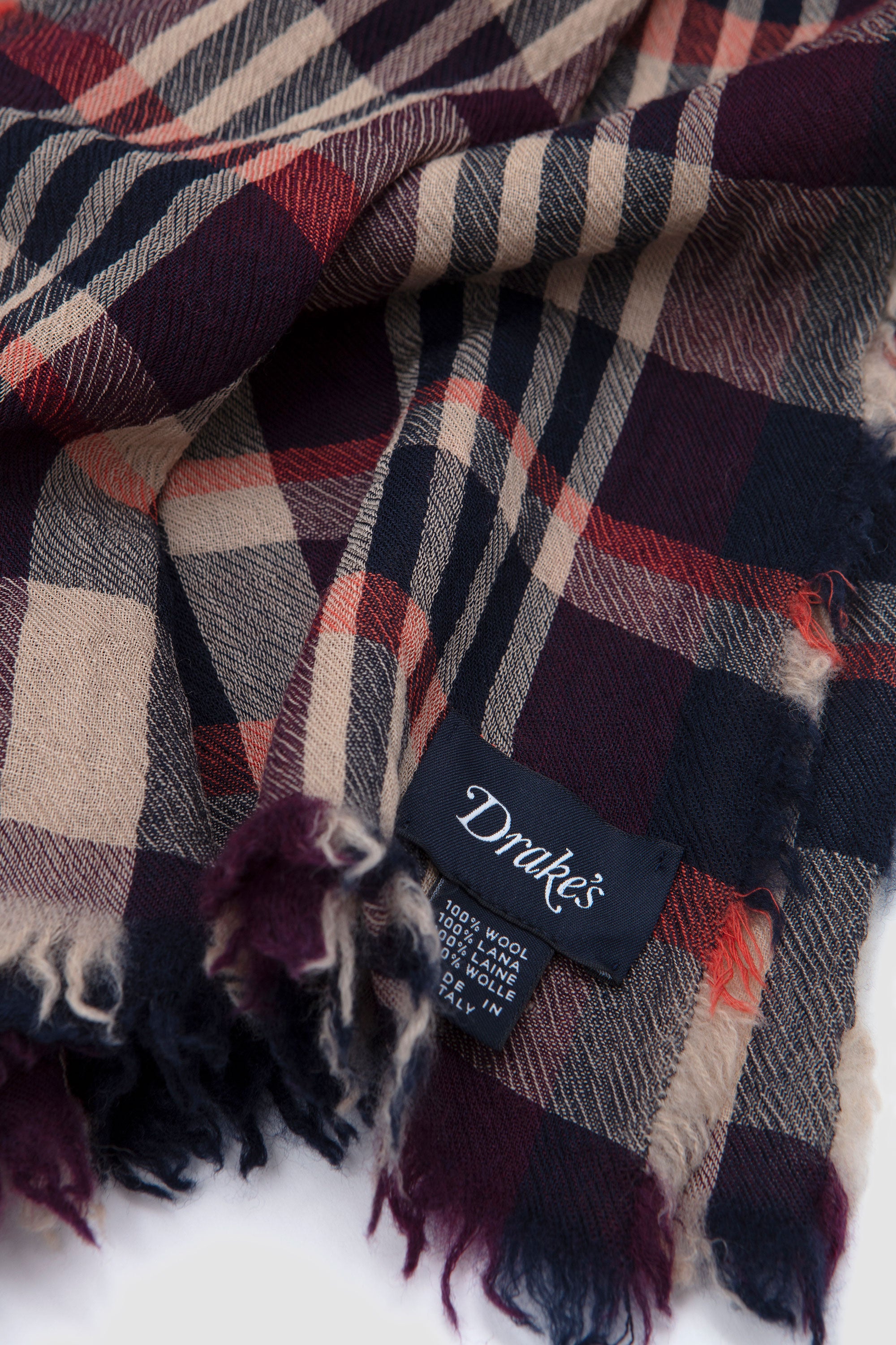 Check Worsted Scarf Navy/ Wine_4