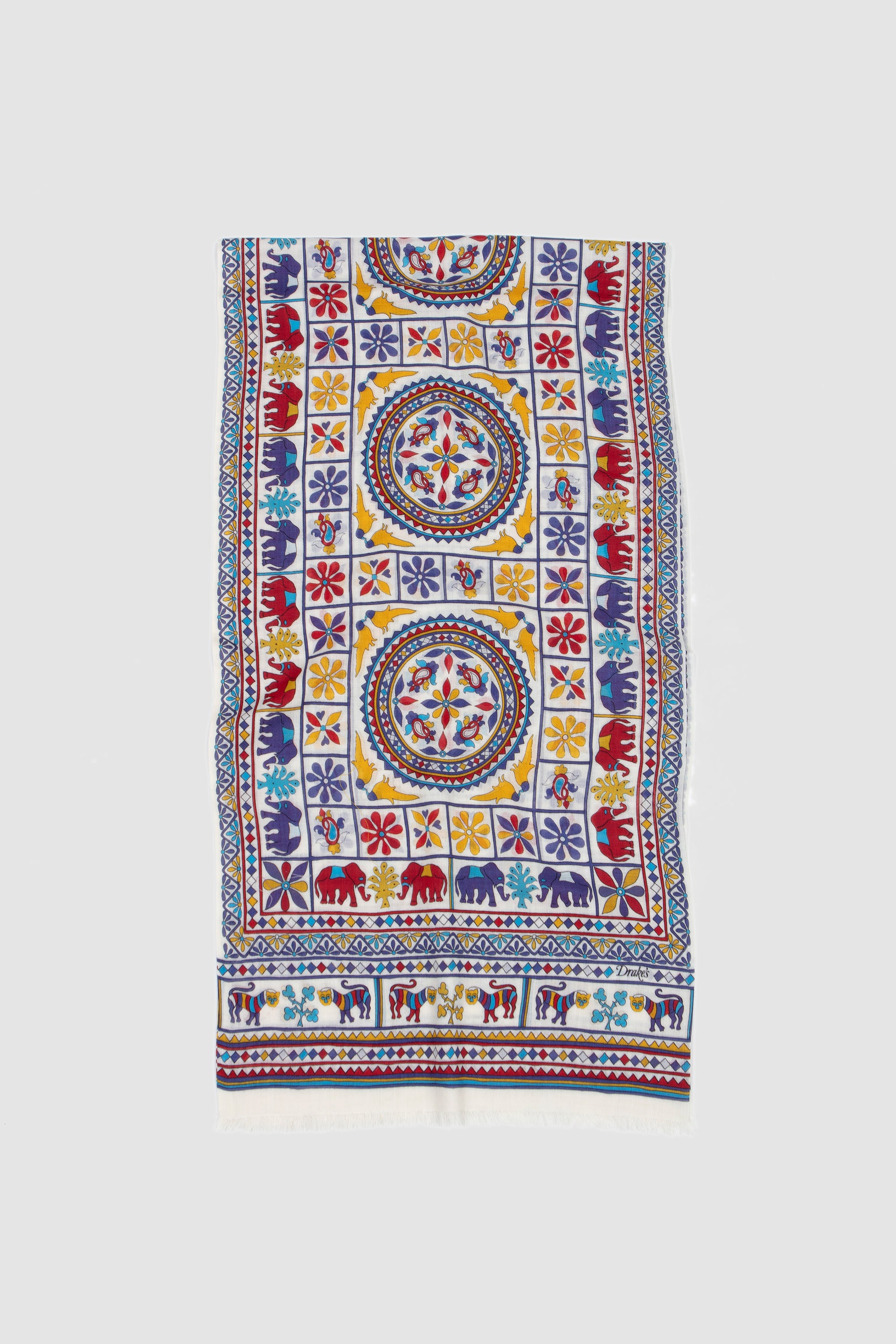 Elephants and Flowers Print Scarf Ecru_1