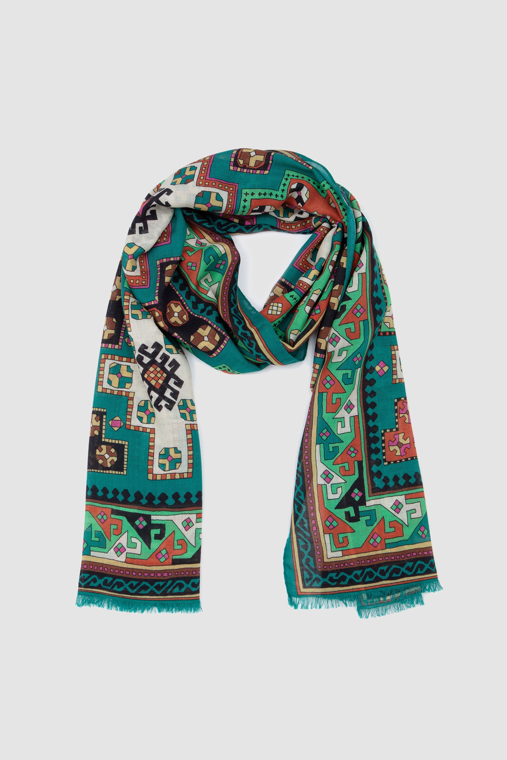 Kelim Printed Scarf Teal_2