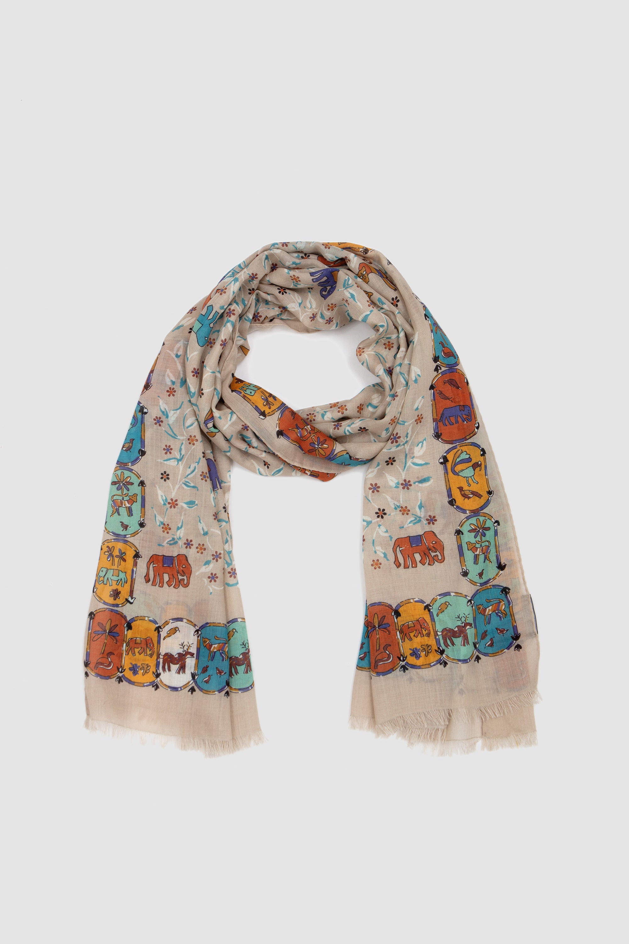 Loose Animal Print Scarf Beige