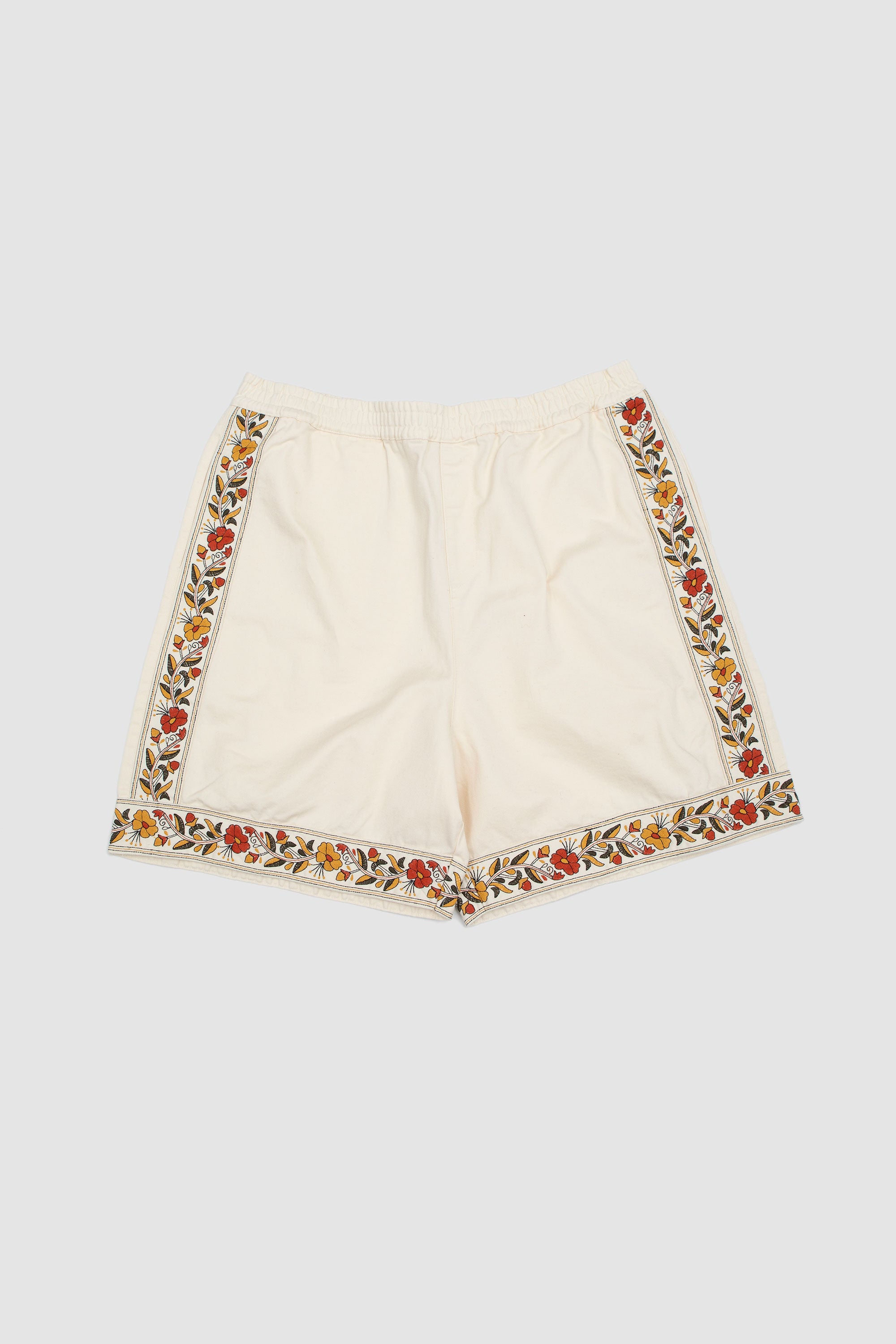 Kantha Floral Work Shorts Cream
