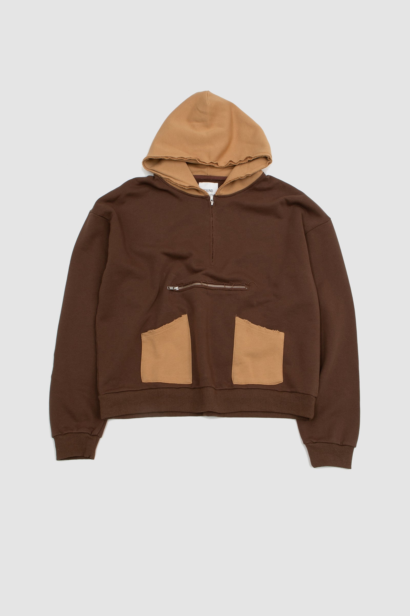 SPORTIVO Quarter zip two tone hoodie brown tan