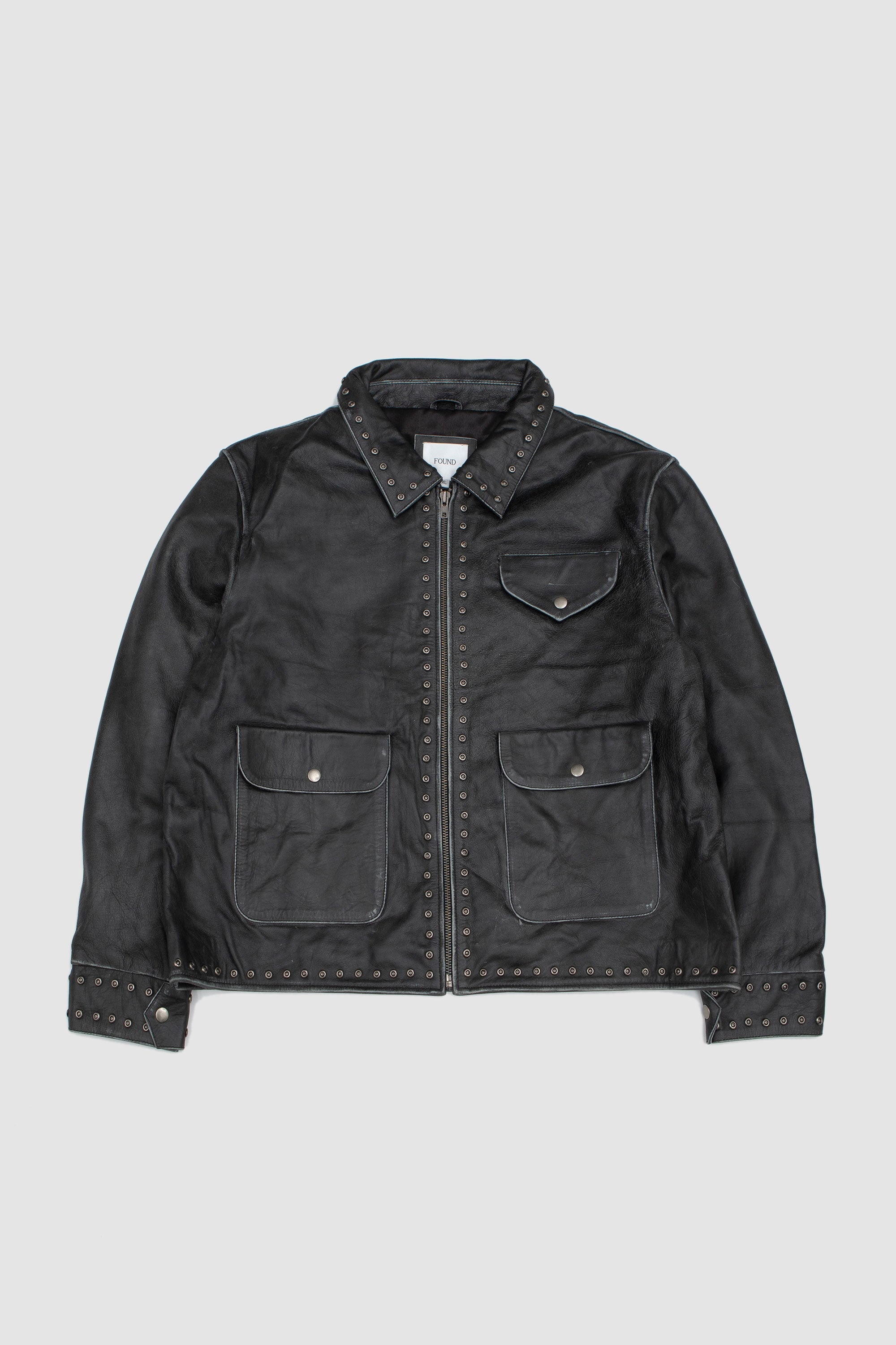 Studded Leather Pocket Jacket Vintage Black