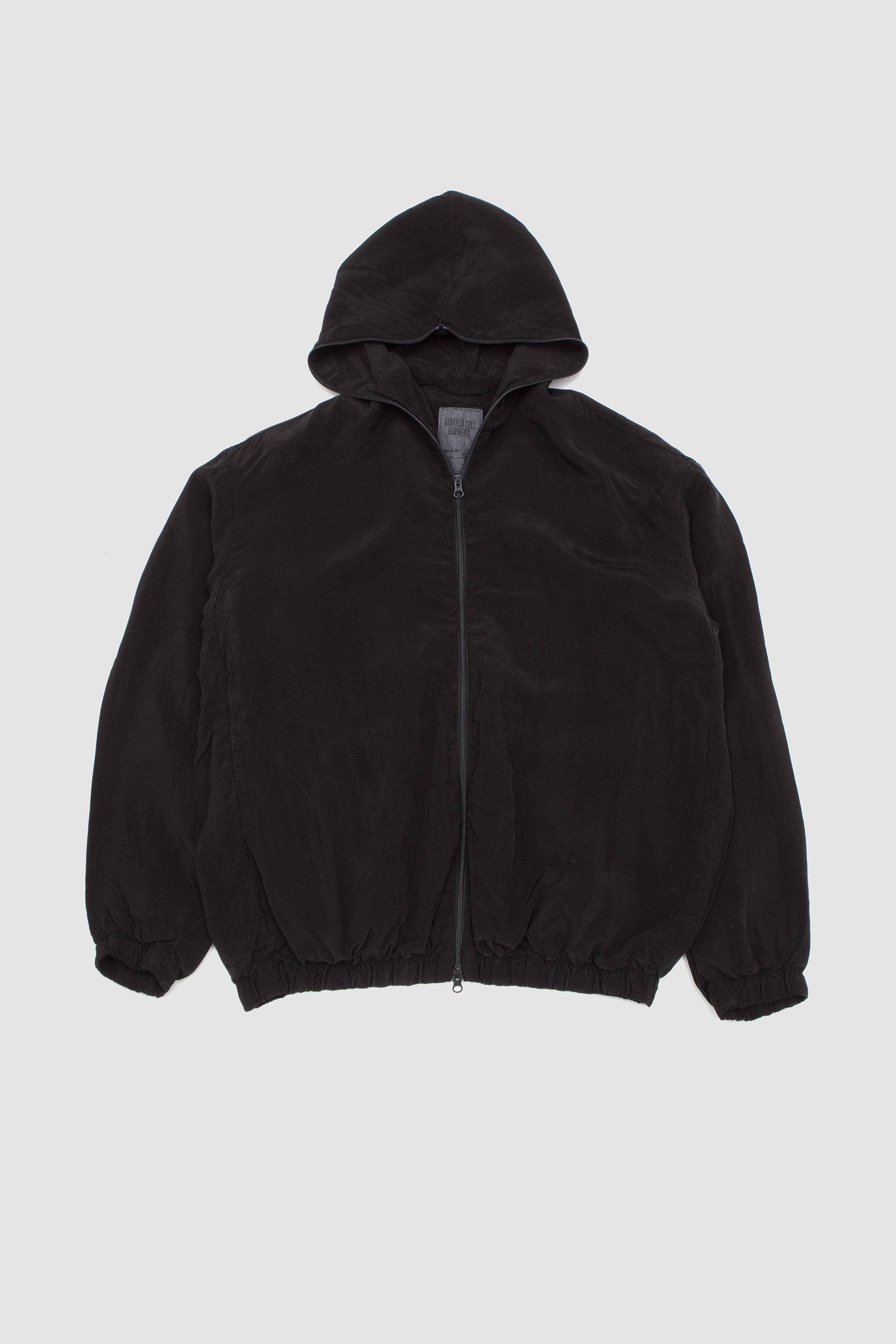 No.216 Double Cupro Hooded Zipper Jacket Black_1