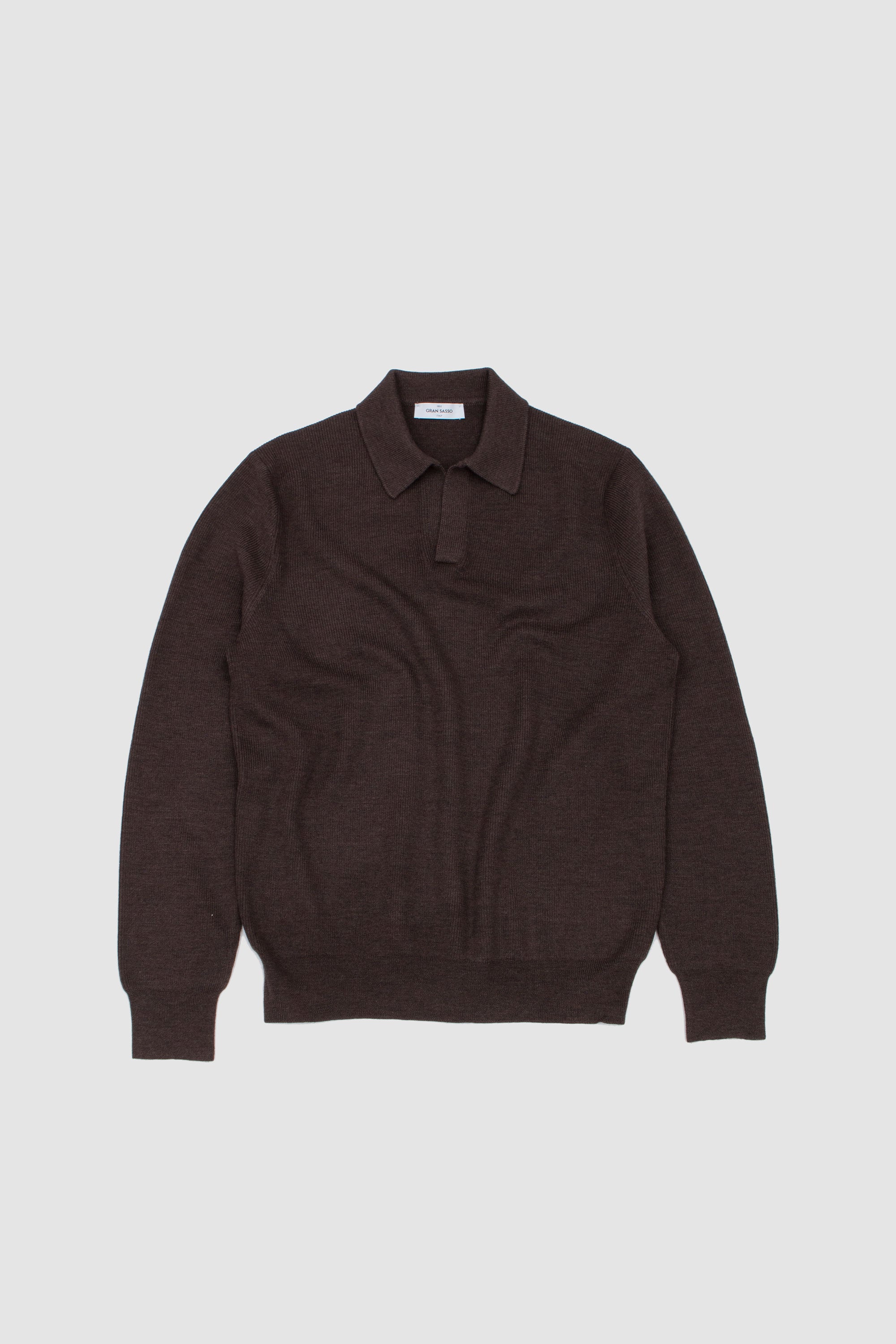 Extrafine Merino Open Neck Polo Sweater Earth