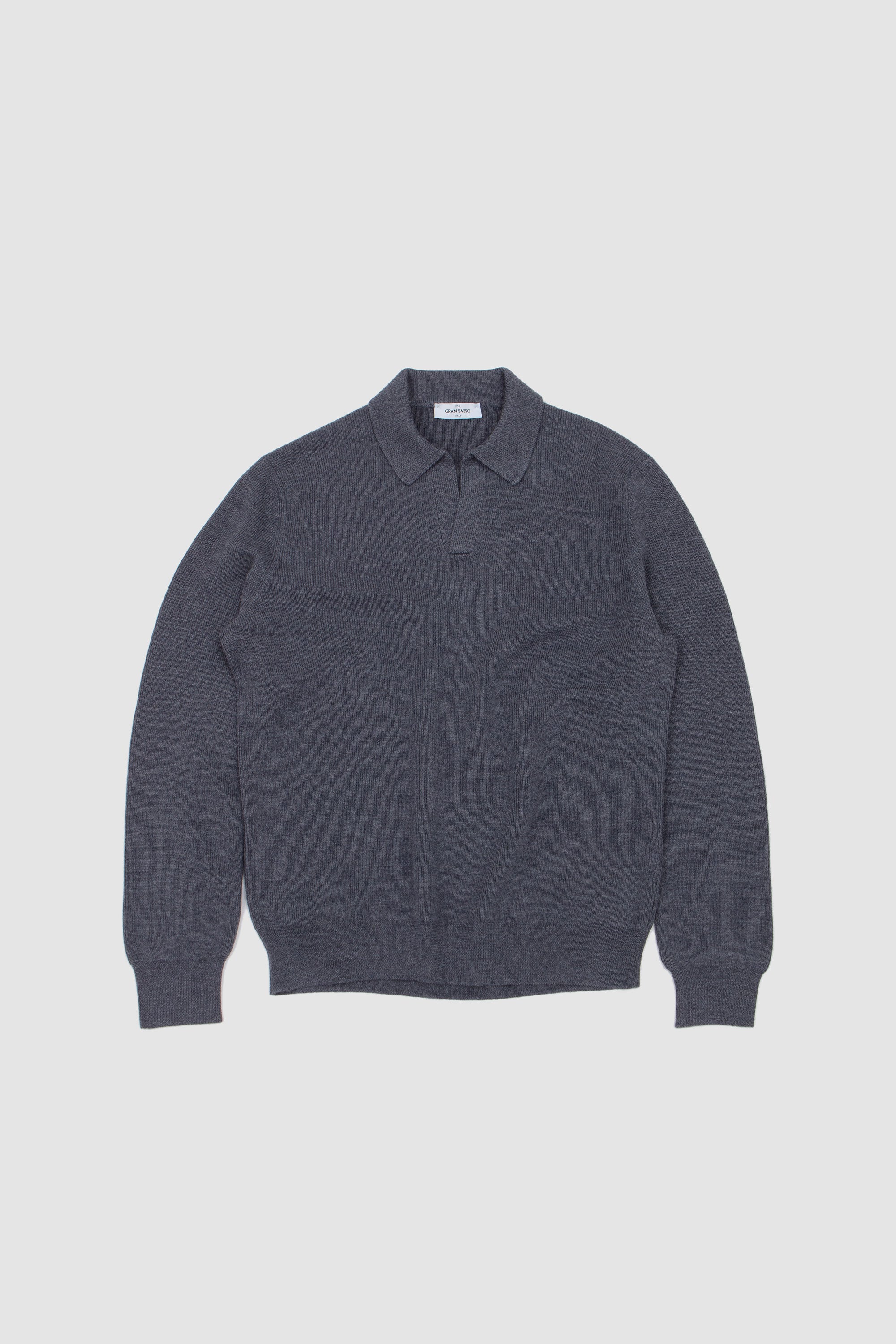Extrafine Merino Open Neck Polo Sweater Grey_1