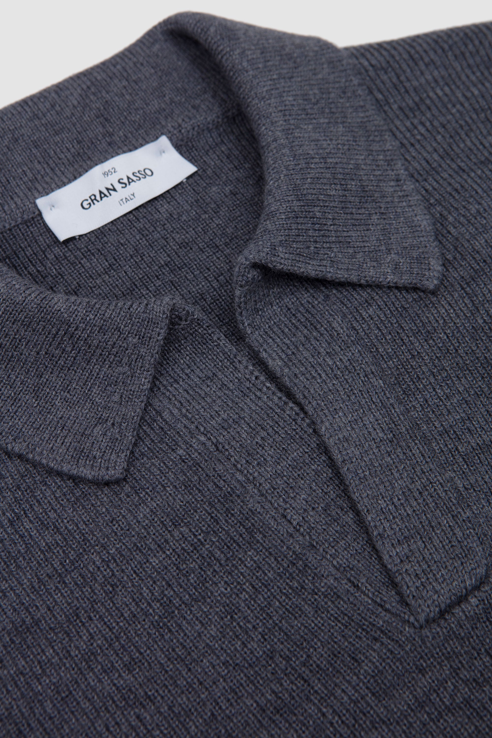 Extrafine Merino Open Neck Polo Sweater Grey