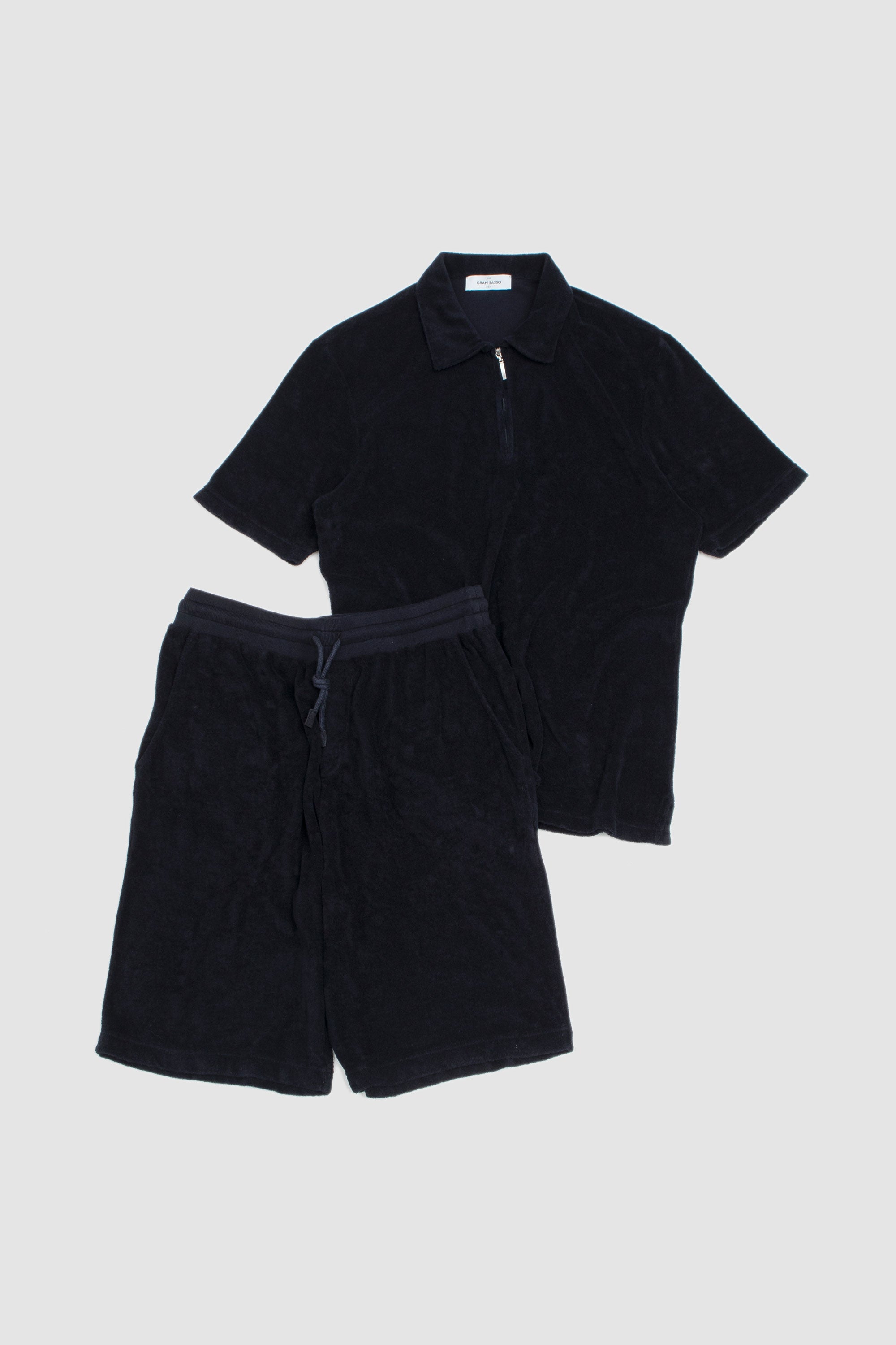 Towel Fleece Half-Zip Polo & Shorts Navy