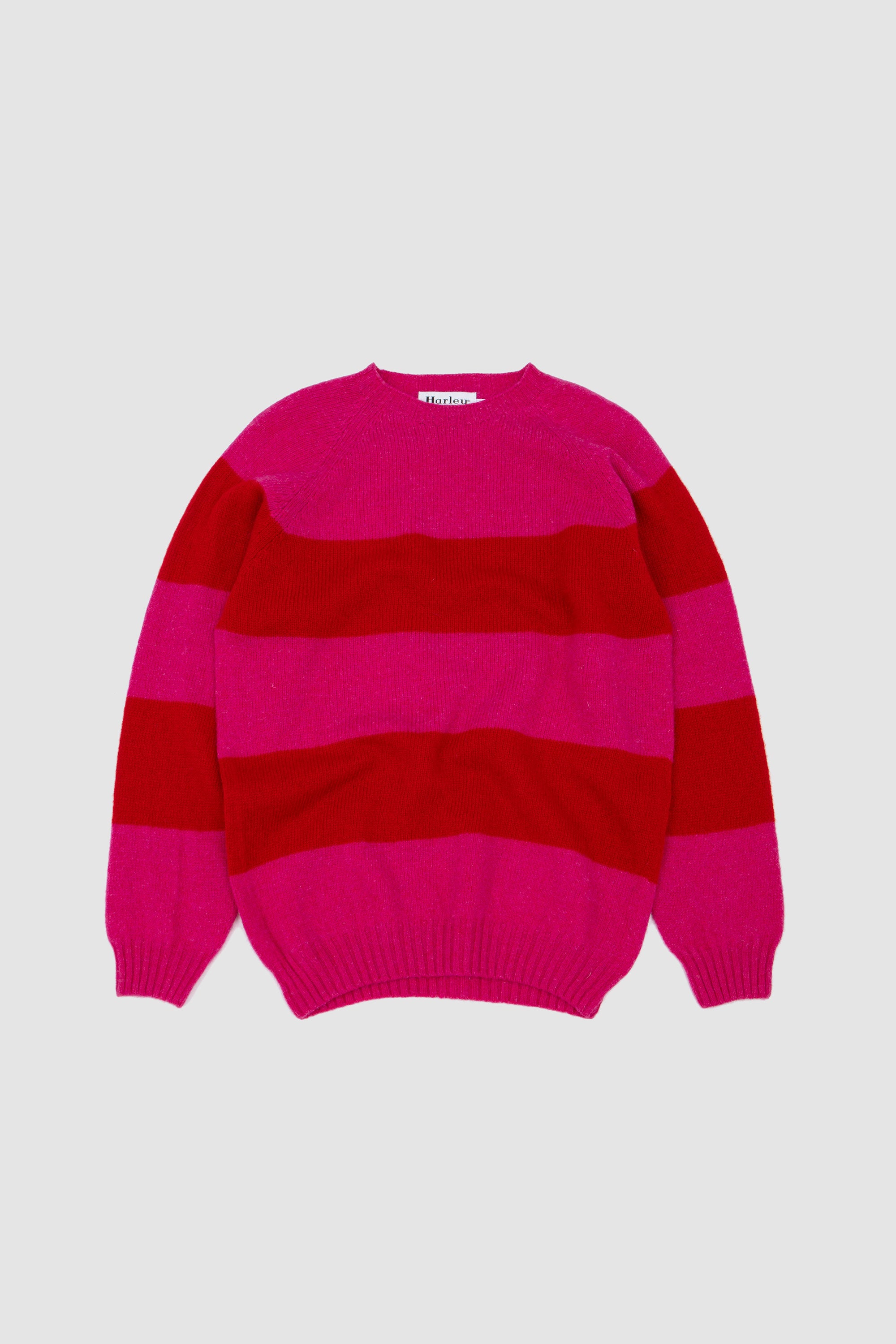 Block Stripe Crew Neck Sweater Lipstick/ Cardinal