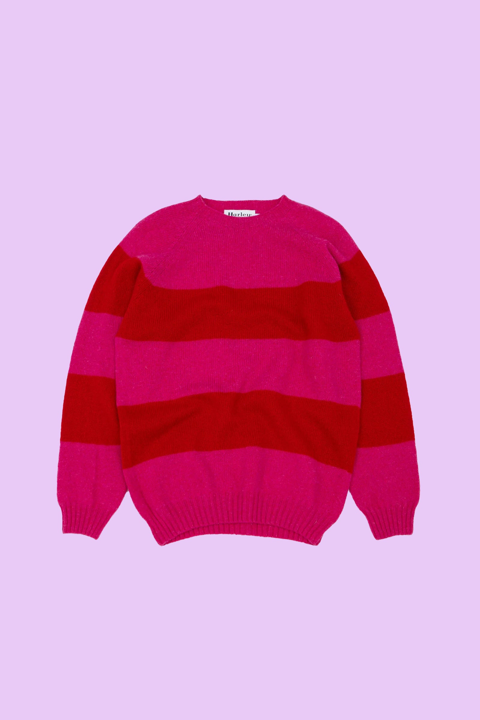 Block Stripe Crew Neck Sweater Lipstick/ Cardinal