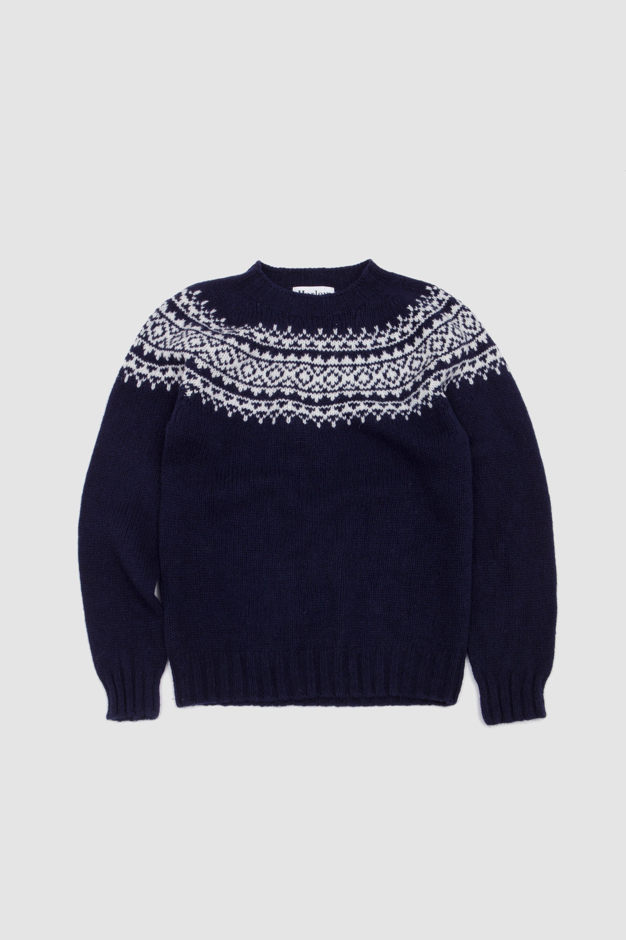 Chunky Yoke Crew Neck Sweater Navy/ Snow White