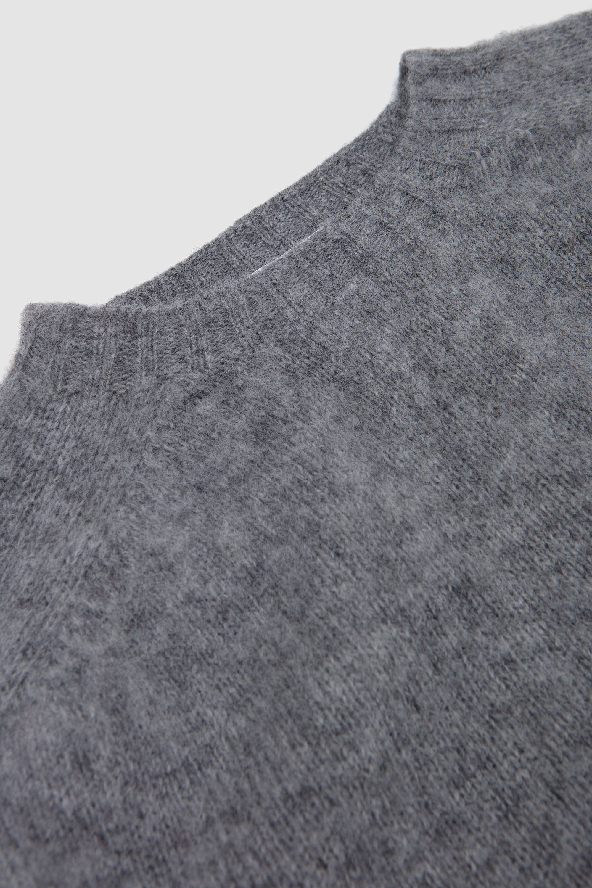 Shaggy/ Saddle Shoulder Crew Neck Sweater Mid Grey