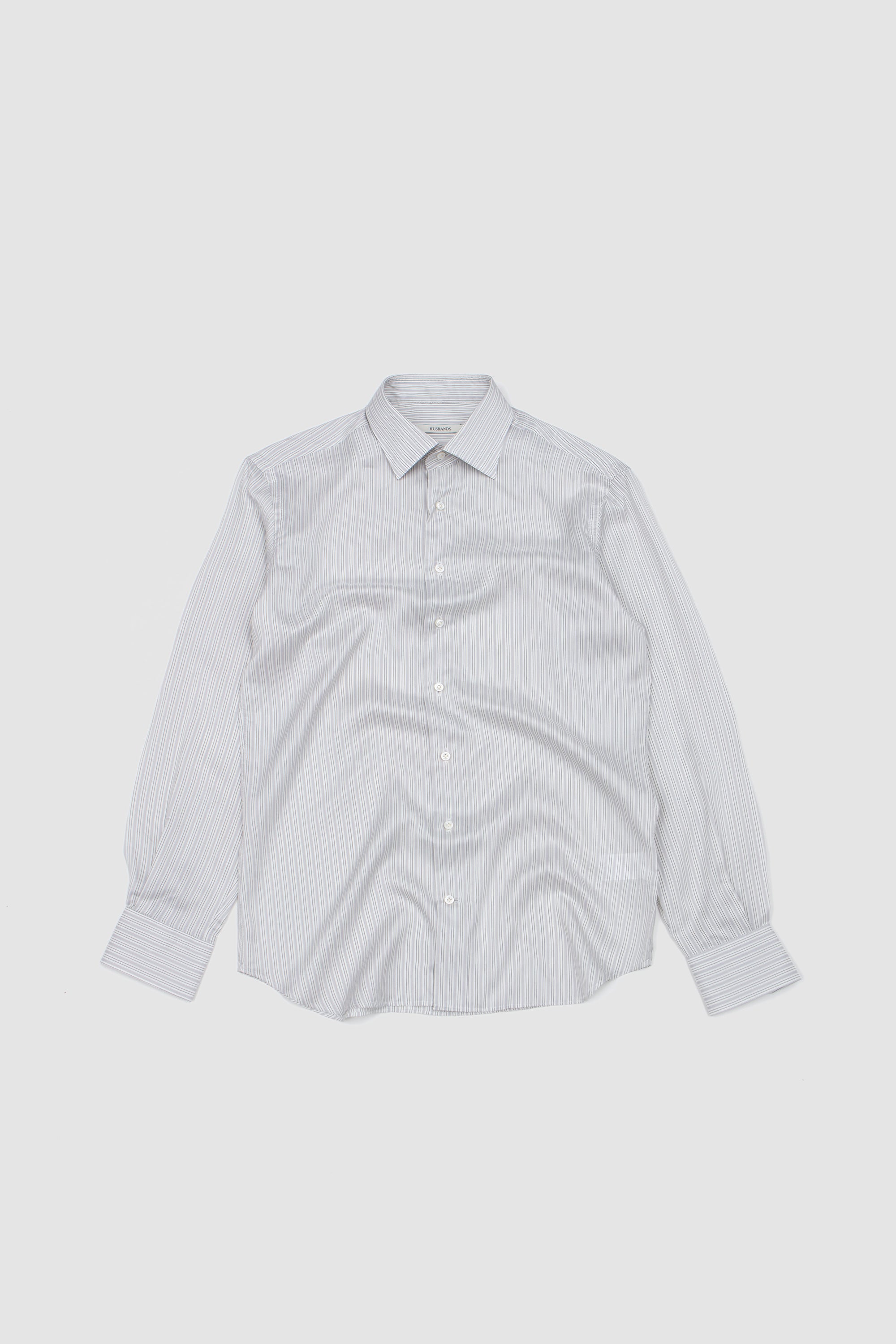 Classic Collar Shirt White/ Grey Stripes_1