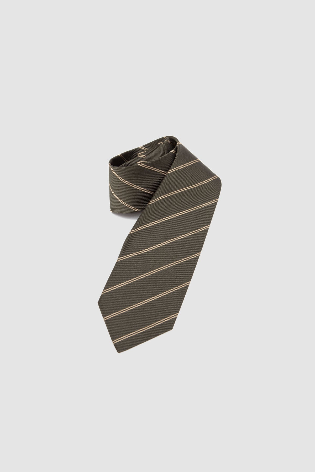 Silk Jacquard Tie Military/ Gold Pinstripes_2