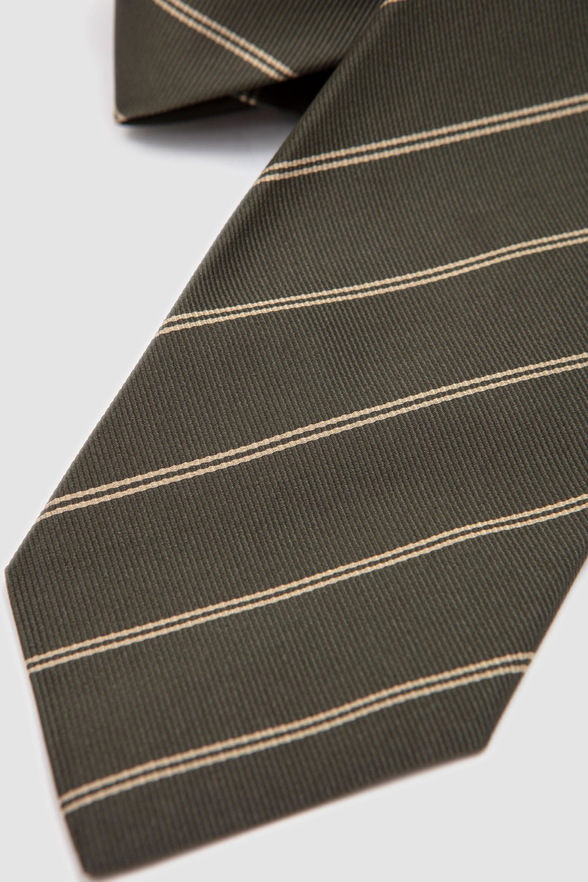 Silk Jacquard Tie Military/ Gold Pinstripes_4