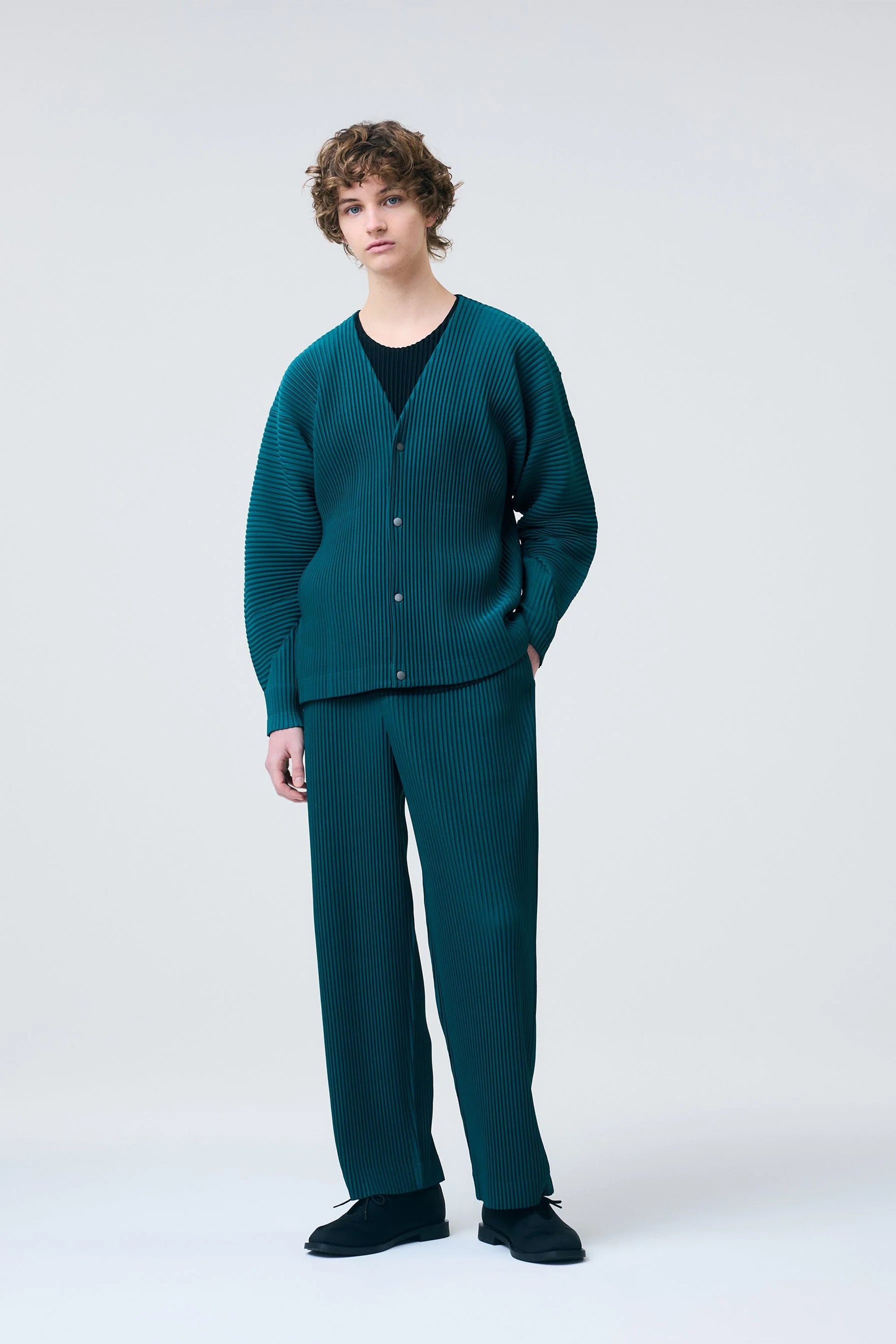 Color Pleats 1 Cardigan Ocean Blue