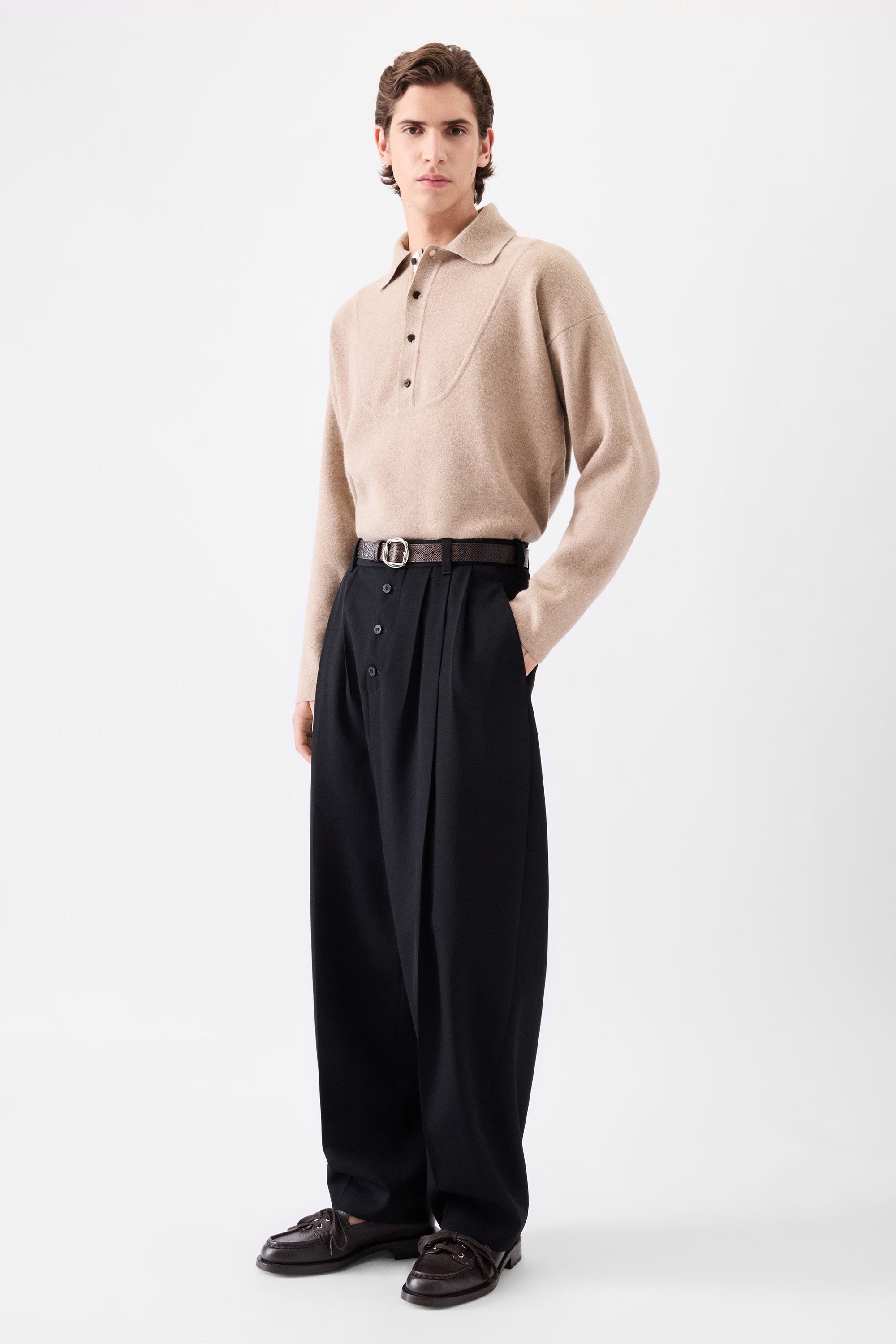 SPORTIVO [Wool kid mohair hop sack two tuck slacks ivory white]