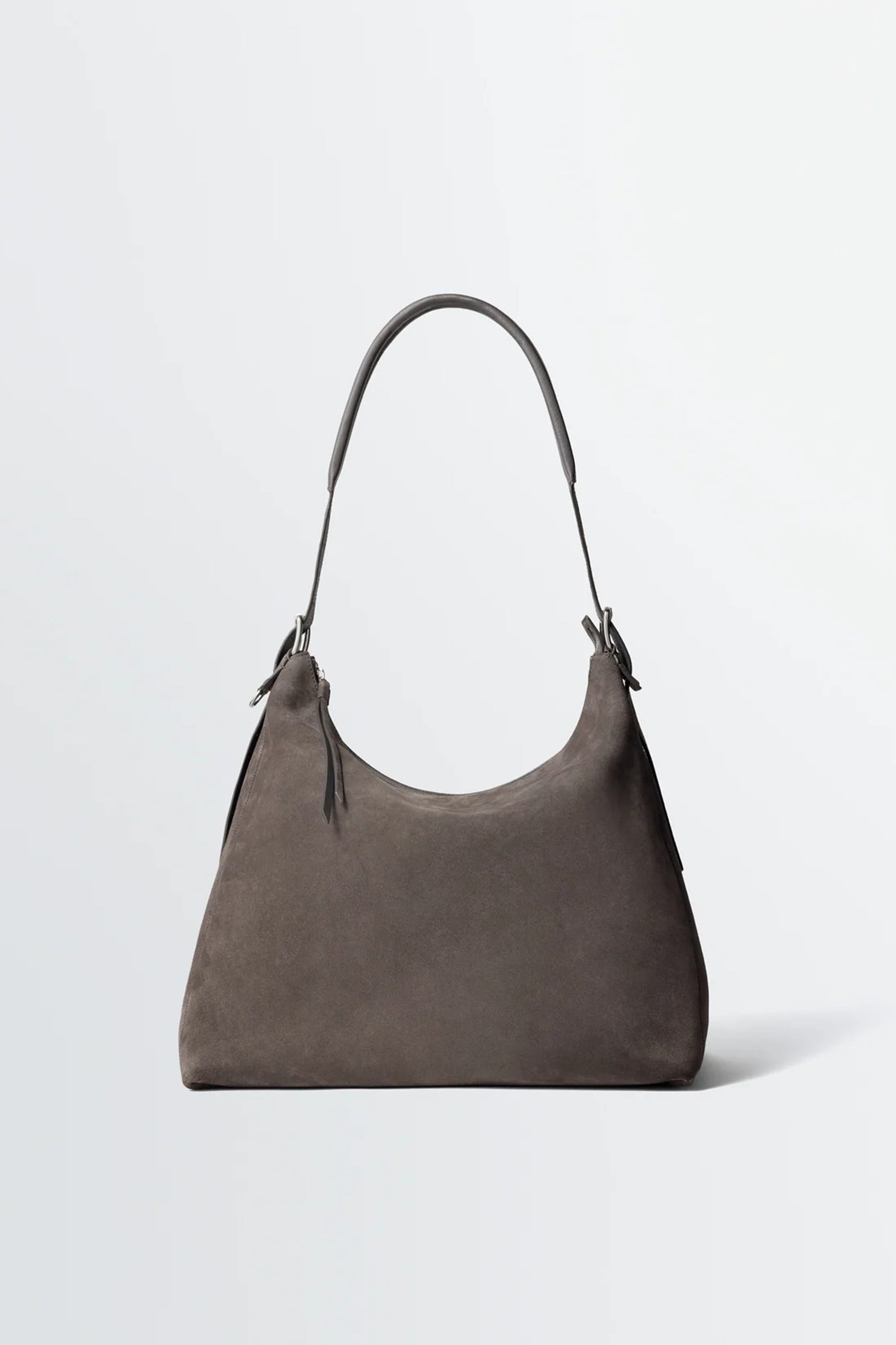 Belted Hobo Bag In Suede Leather Mink