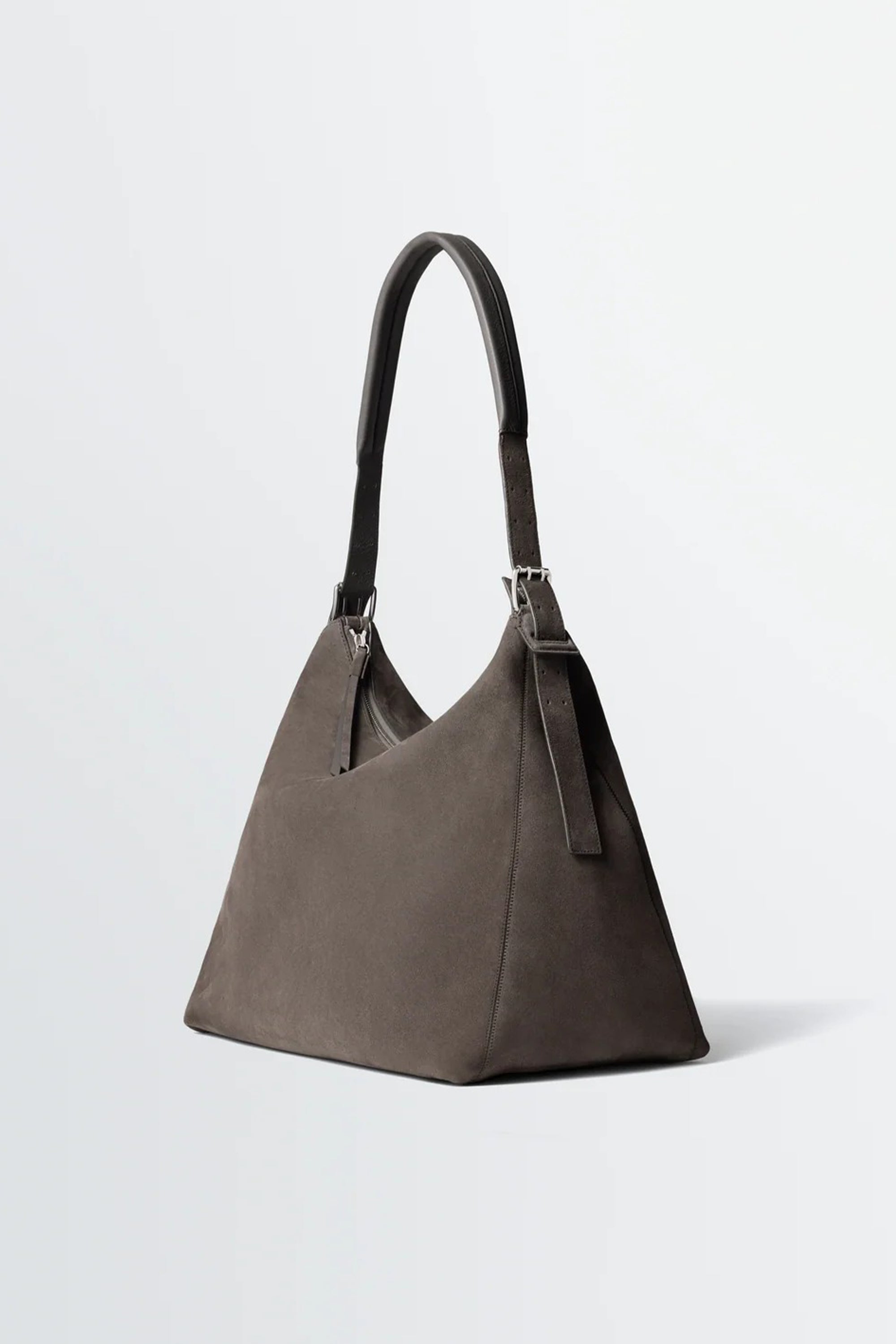 Belted Hobo Bag In Suede Leather Mink
