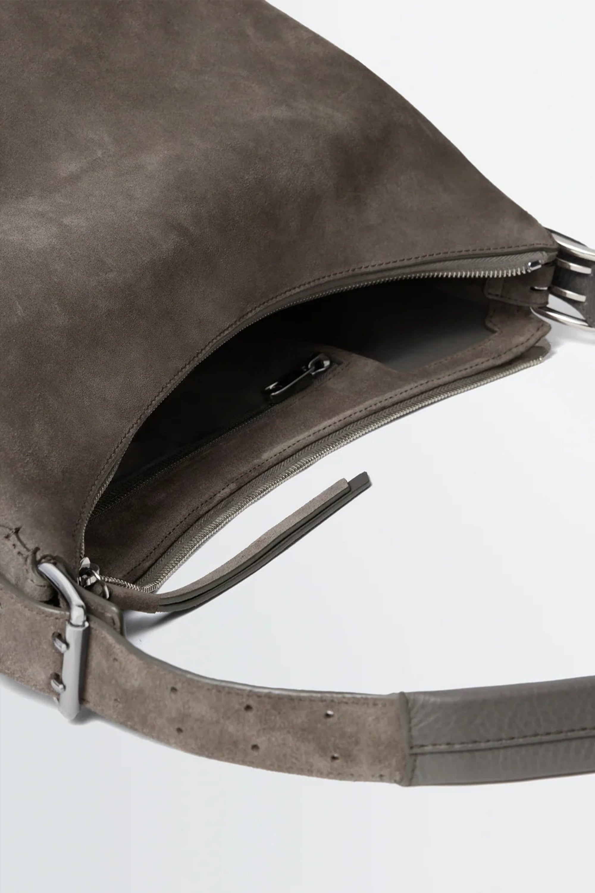 Belted Hobo Bag In Suede Leather Mink