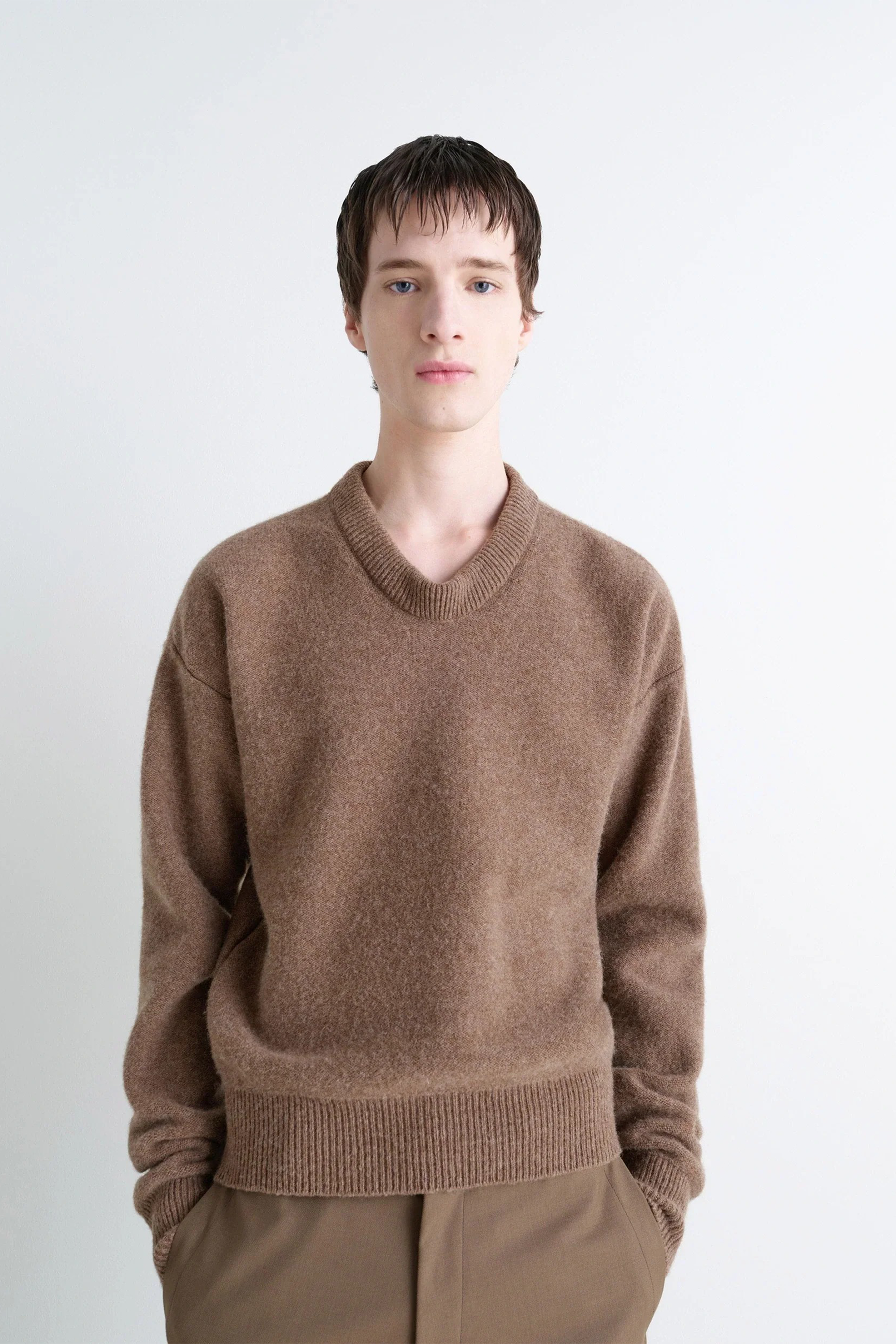 Boxy V Neck Sweater Hazelnut Melange