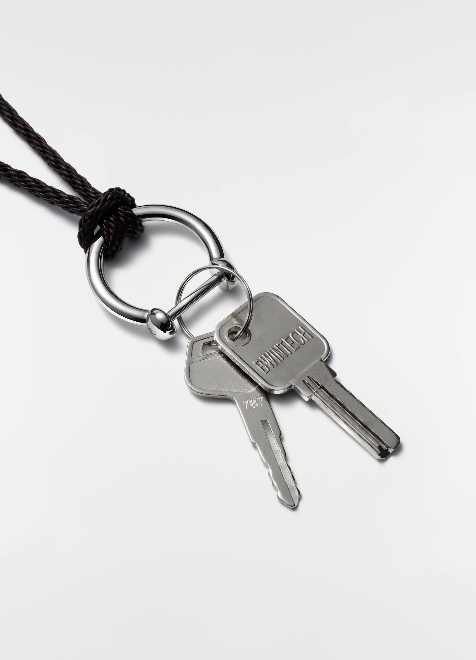 Braided Leather Keyring Necklace Silver_3