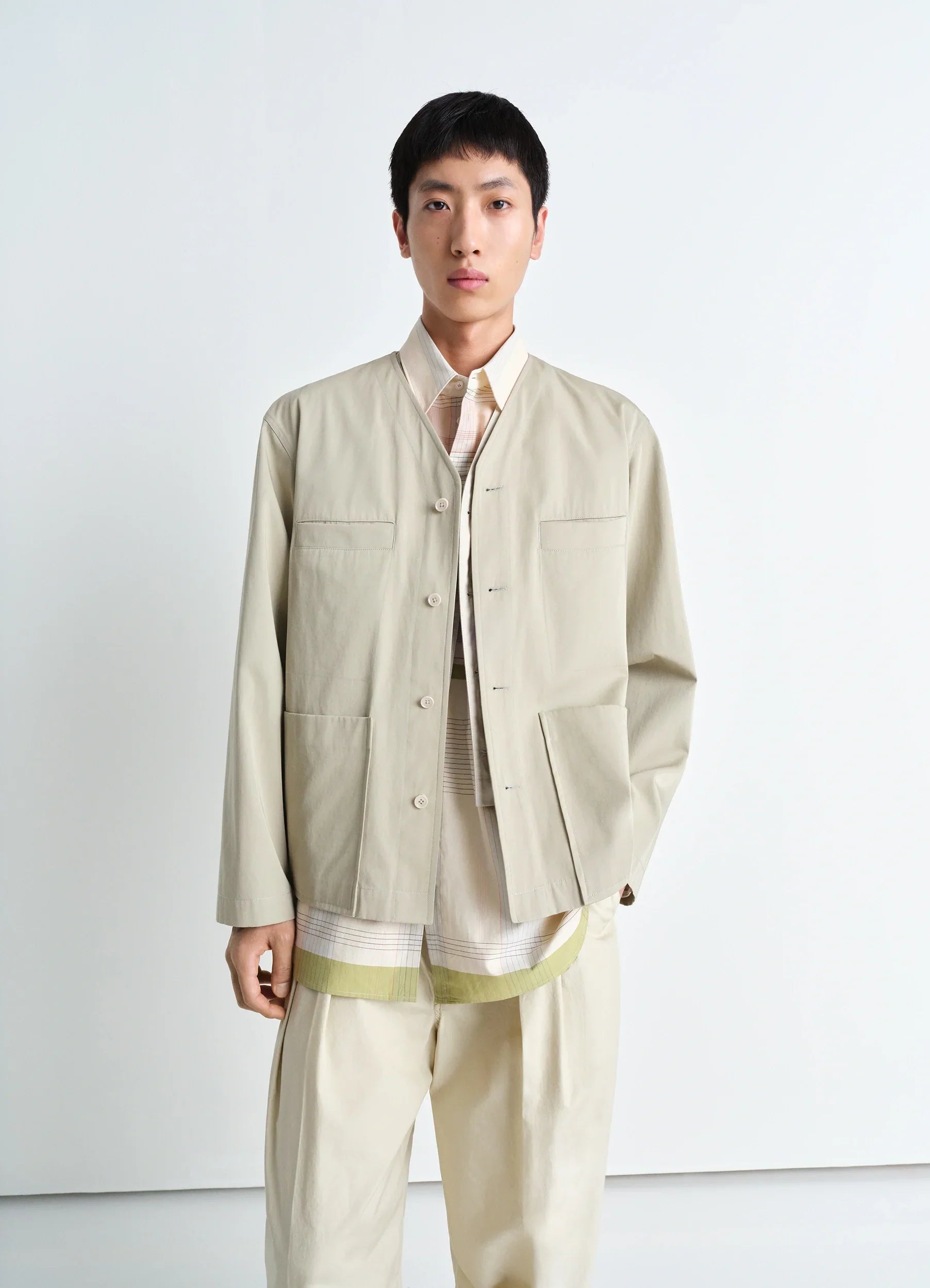 Collarless Overshirt Light Sage_1