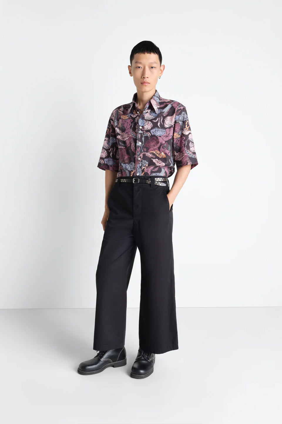 Short Sleeve Shirt Floral Black/ Plum_3