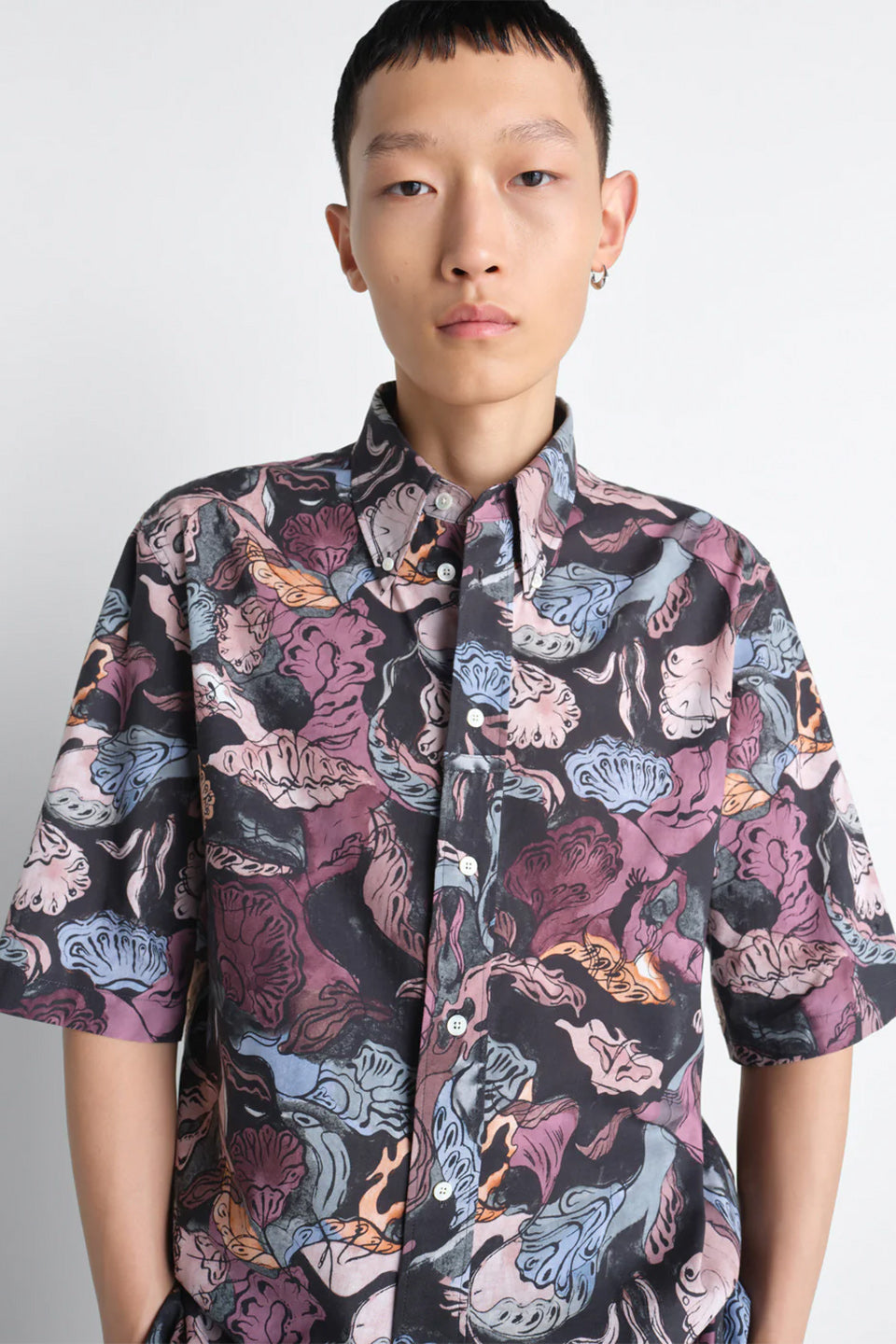 Short Sleeve Shirt Floral Black/ Plum_2