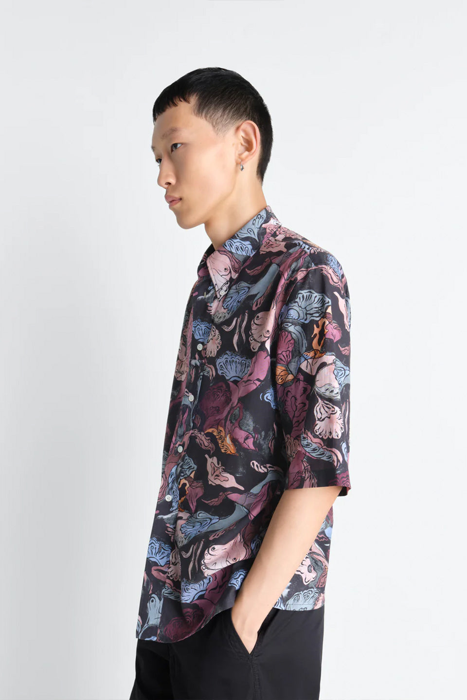 Short Sleeve Shirt Floral Black/ Plum_4